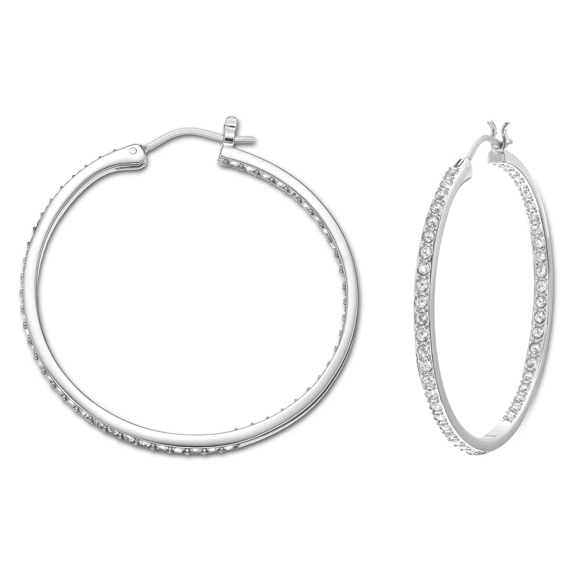 Swarovski Orecchini a cerchio Sommerset, Bianchi, Placcato rodio - immagine 1