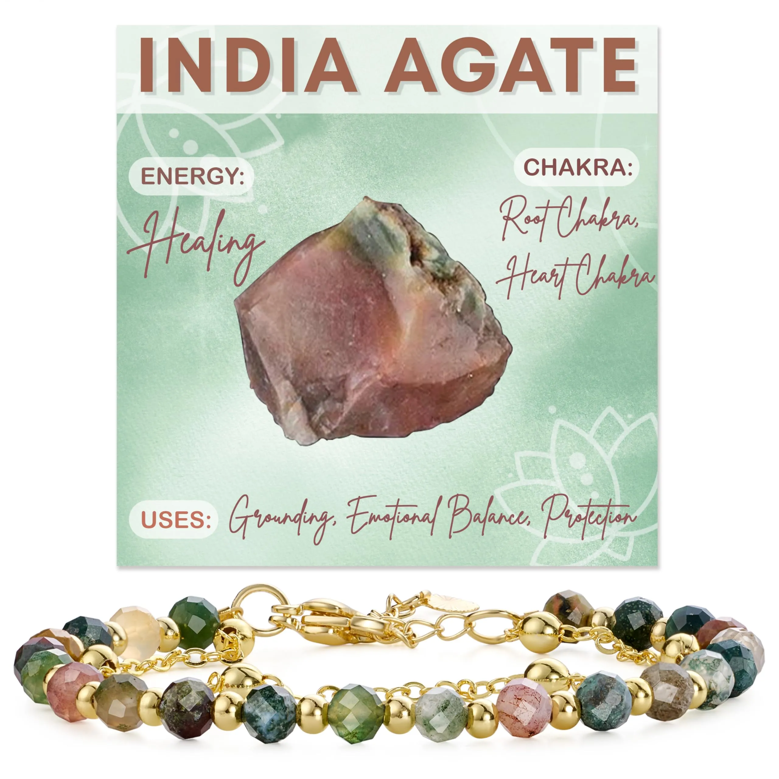 Farfume Bracciale in India Agate per Donna, Perle in Pietra Naturale da 4mm - immagine 1
