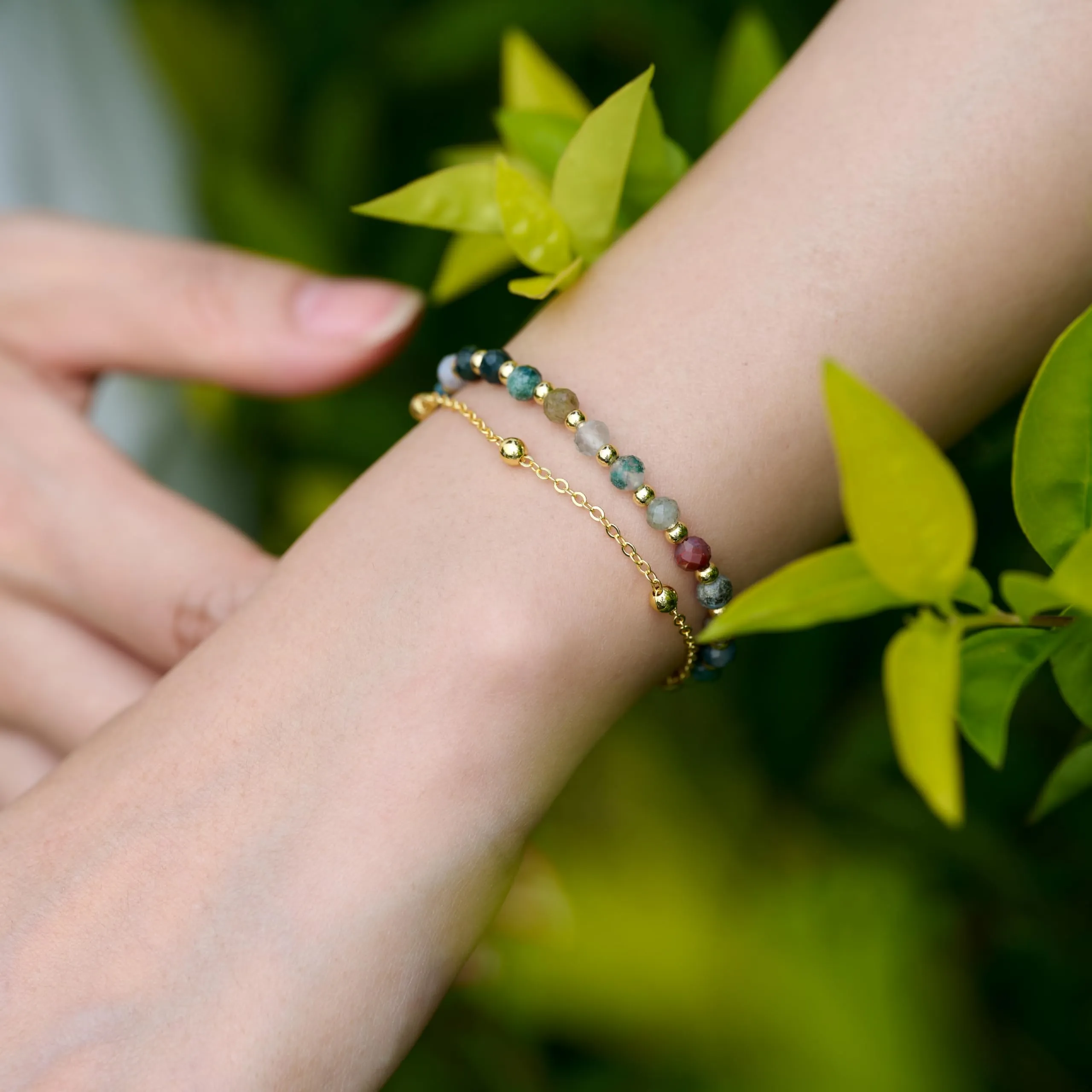 Farfume Bracciale in India Agate per Donna, Perle in Pietra Naturale da 4mm - immagine 2