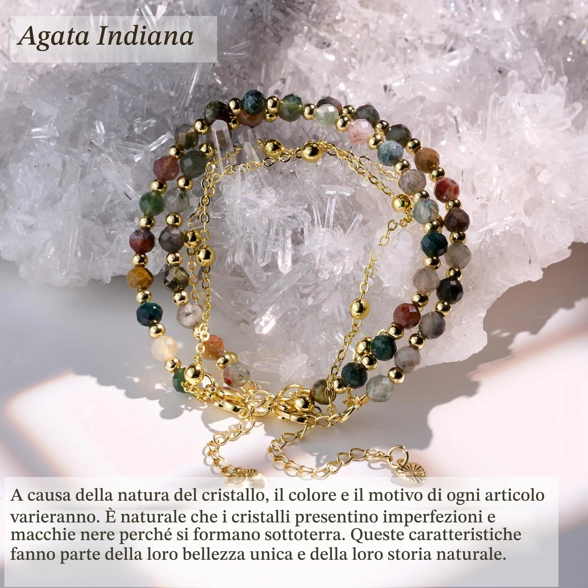 Farfume Bracciale in India Agate per Donna, Perle in Pietra Naturale da 4mm - immagine 3