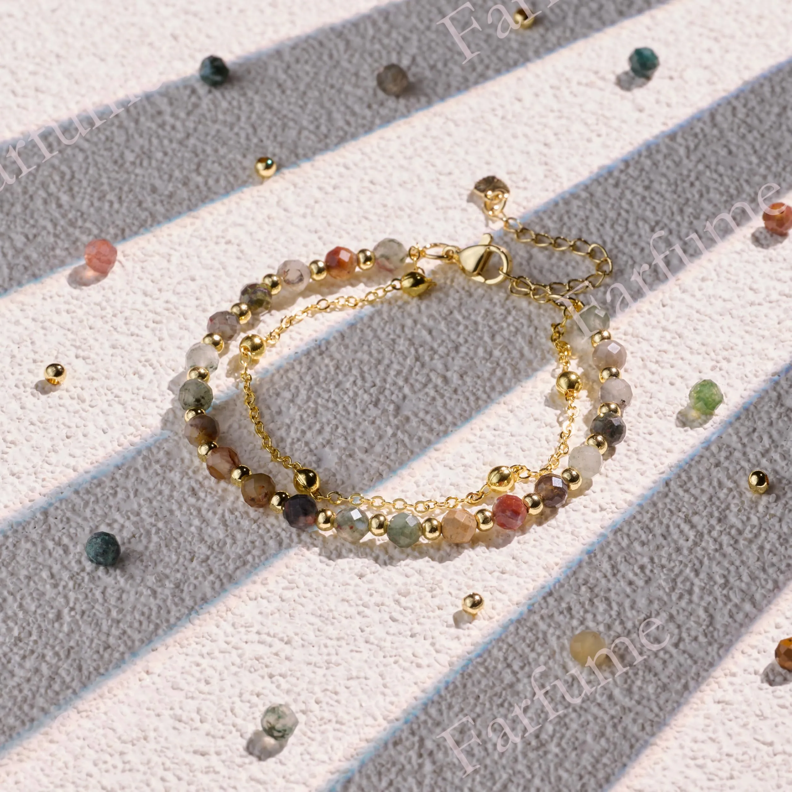 Farfume Bracciale in India Agate per Donna, Perle in Pietra Naturale da 4mm - immagine 5