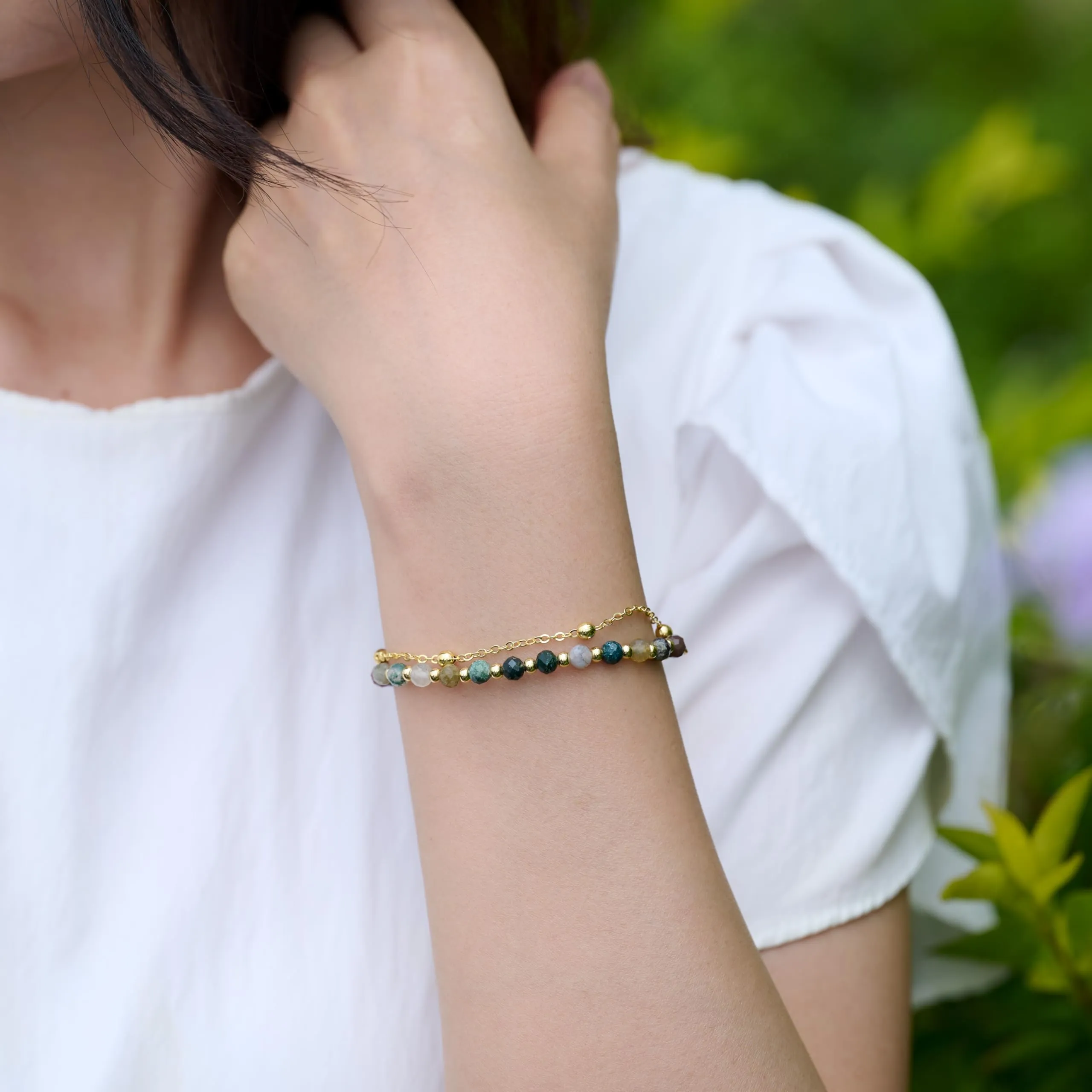 Farfume Bracciale in India Agate per Donna, Perle in Pietra Naturale da 4mm - immagine 6
