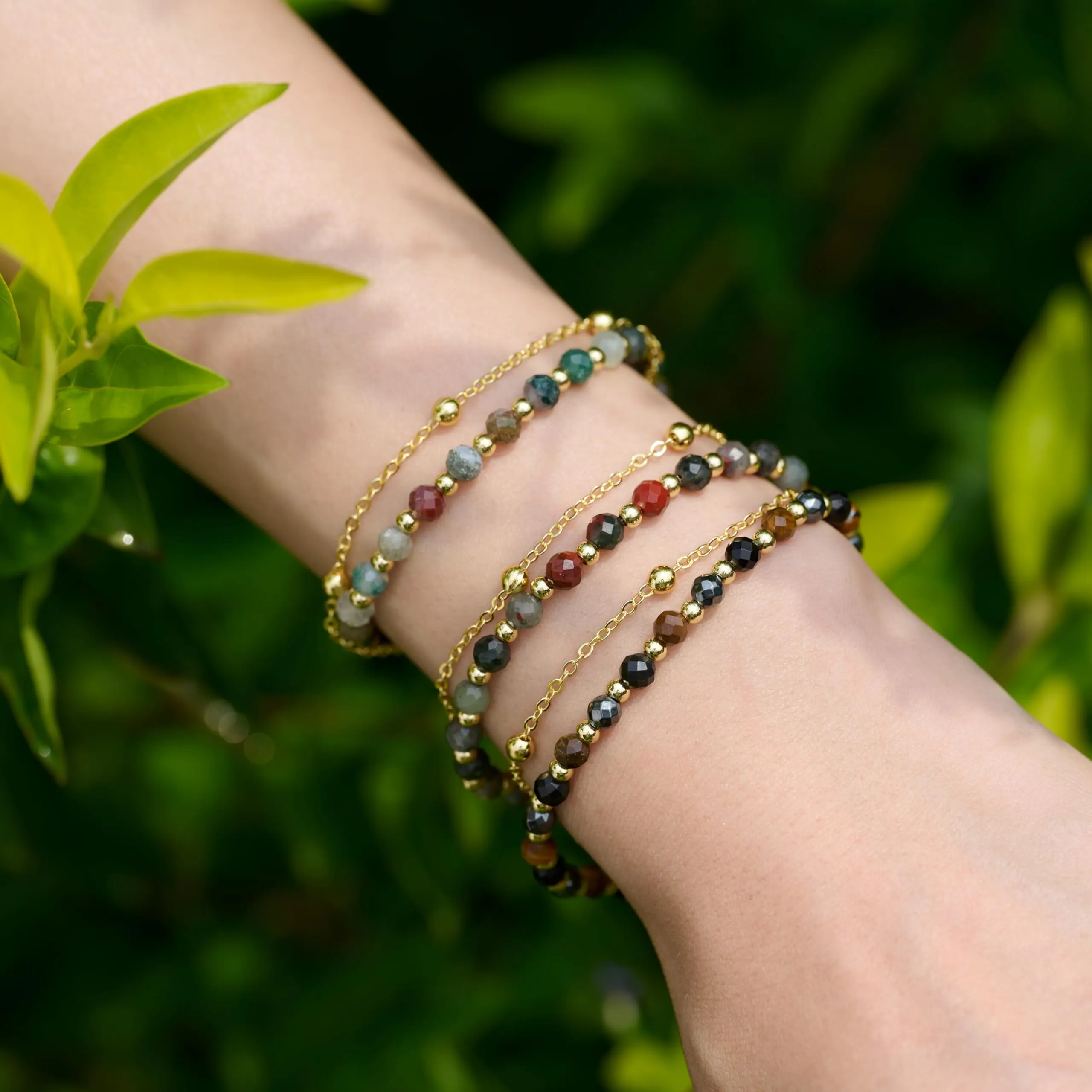 Farfume Bracciale in India Agate per Donna, Perle in Pietra Naturale da 4mm - immagine 7