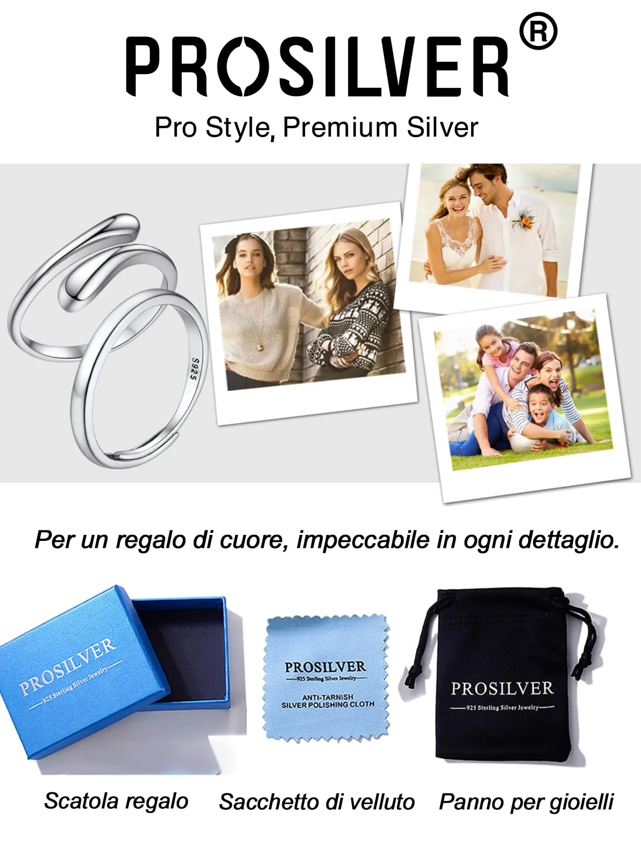 PROSILVER Anello Regolabile Donna in Argento 925, 2,5mm, Finitura Lucidata - immagine 6