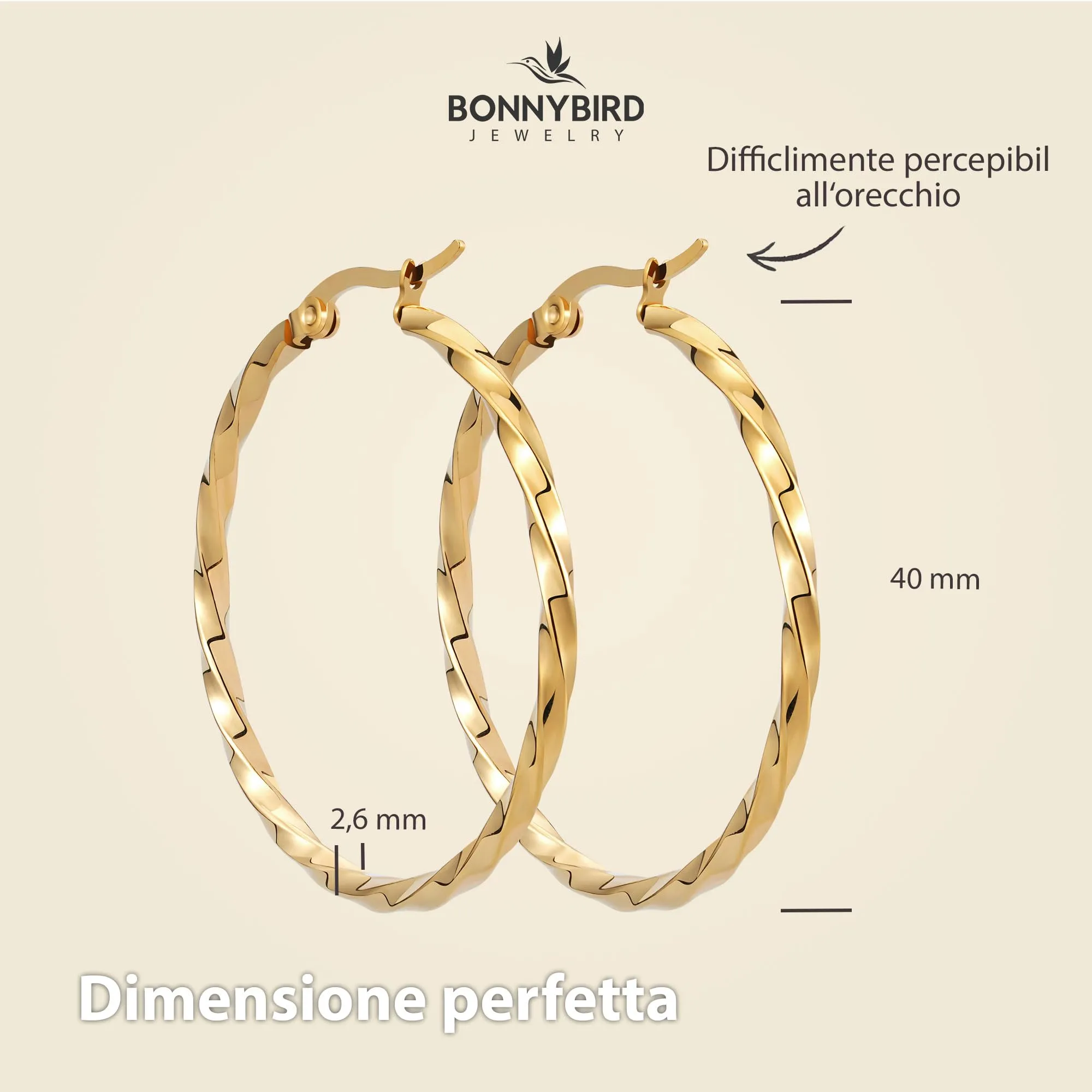 BONNYBIRD Orecchini a Cerchio Oro Grandi in Acciaio Inossidabile 316L Anallergici - immagine 5