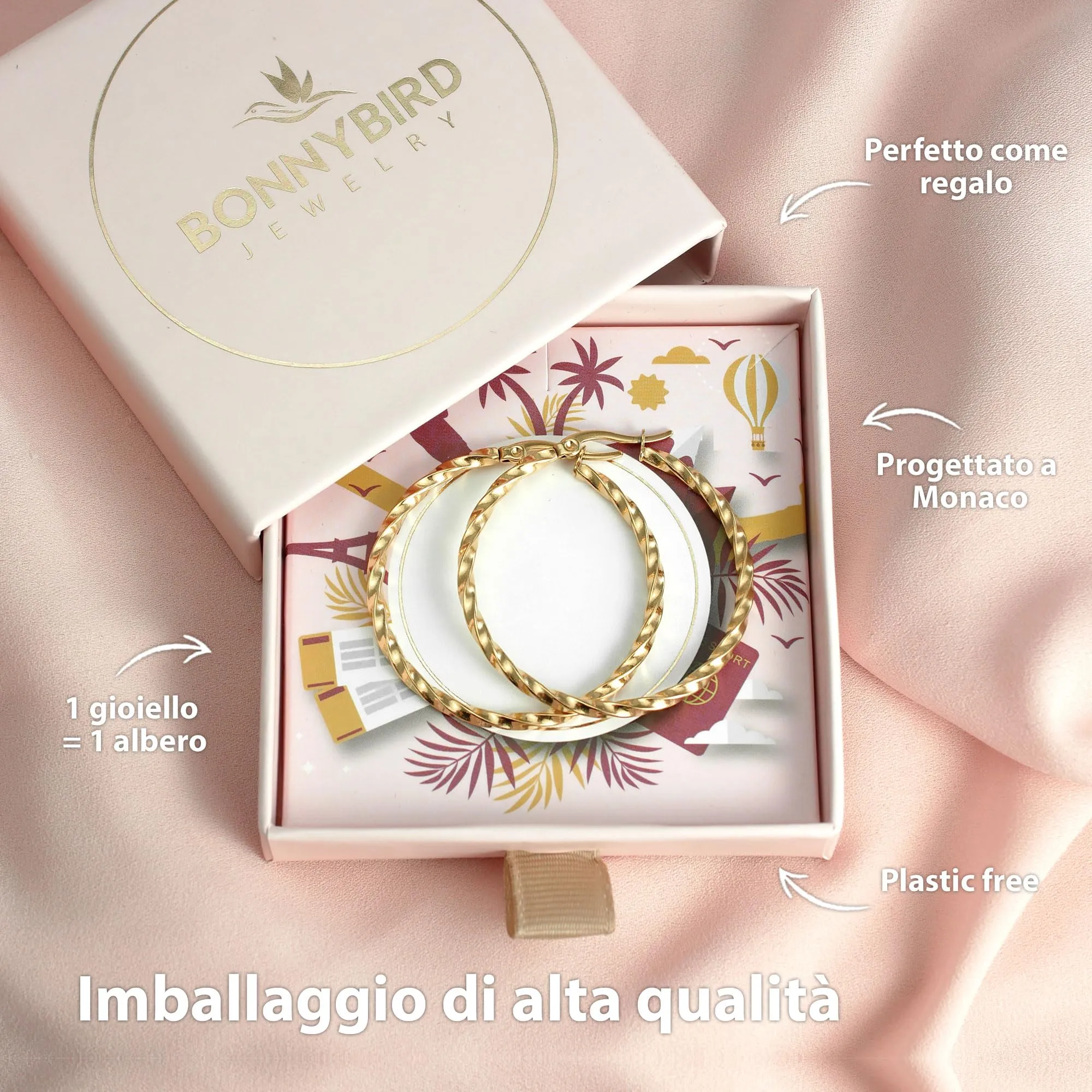 BONNYBIRD Orecchini a Cerchio Oro Grandi in Acciaio Inossidabile 316L Anallergici - immagine 6