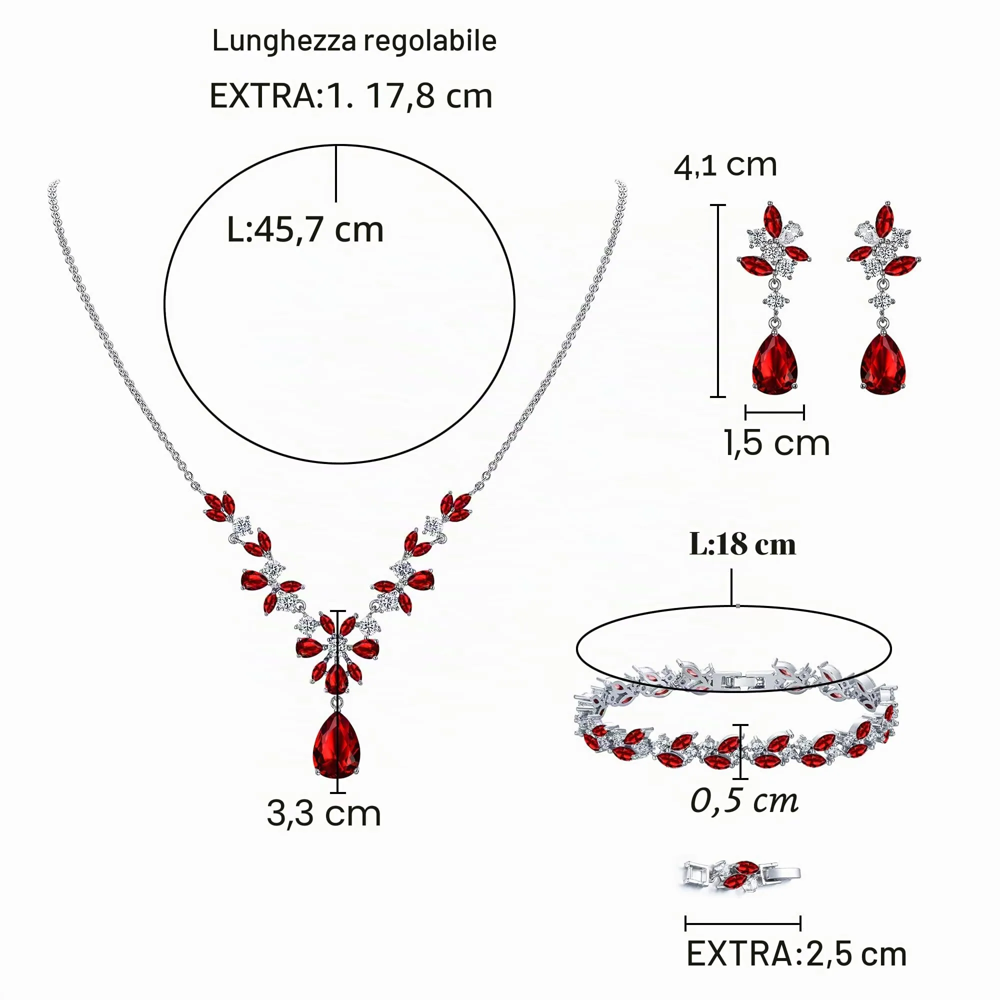 Clearine Set di Gioielli in Zirconia Cubica con Collana, Bracciale e Orecchini per Donna - immagine 5