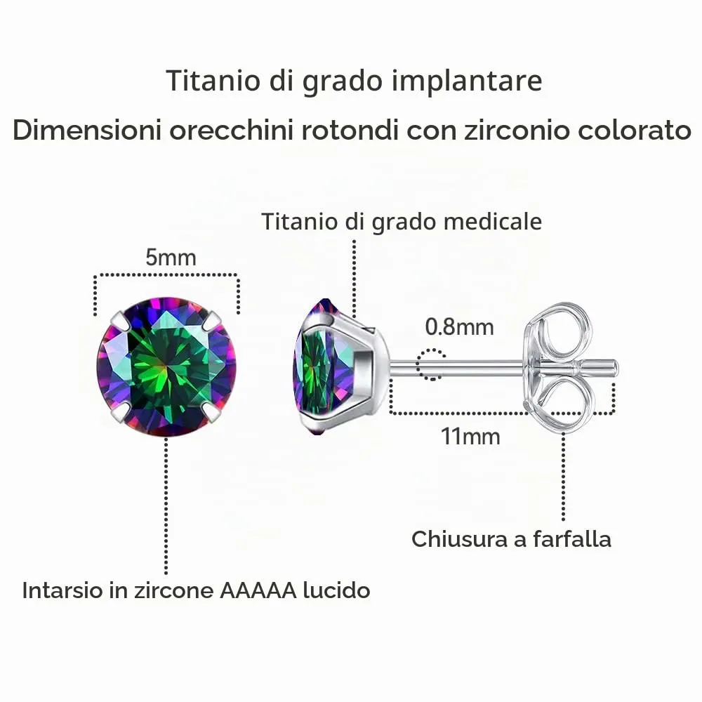 Limerencia Orecchini in Titanio G23 Anallergici, CZ Borchie 20G Flat Back per Cartilagine e Tragus, 5 mm, Quarzo arcobaleno - immagine 3