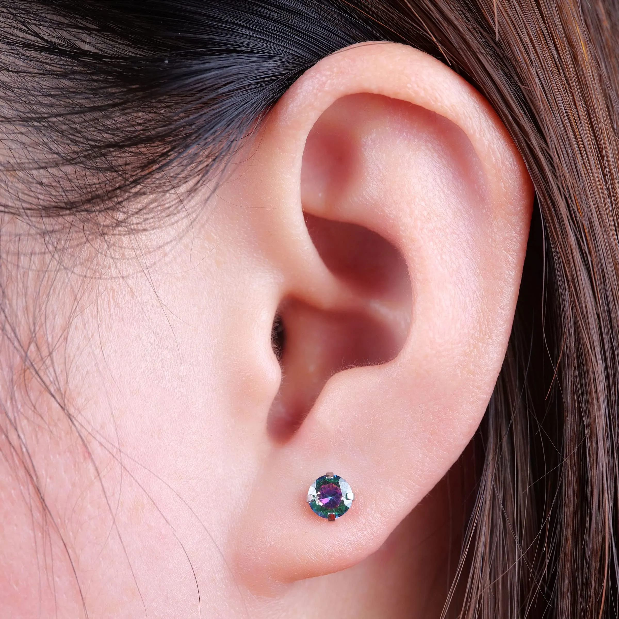 Limerencia Orecchini in Titanio G23 Anallergici, CZ Borchie 20G Flat Back per Cartilagine e Tragus, 5 mm, Quarzo arcobaleno - immagine 4