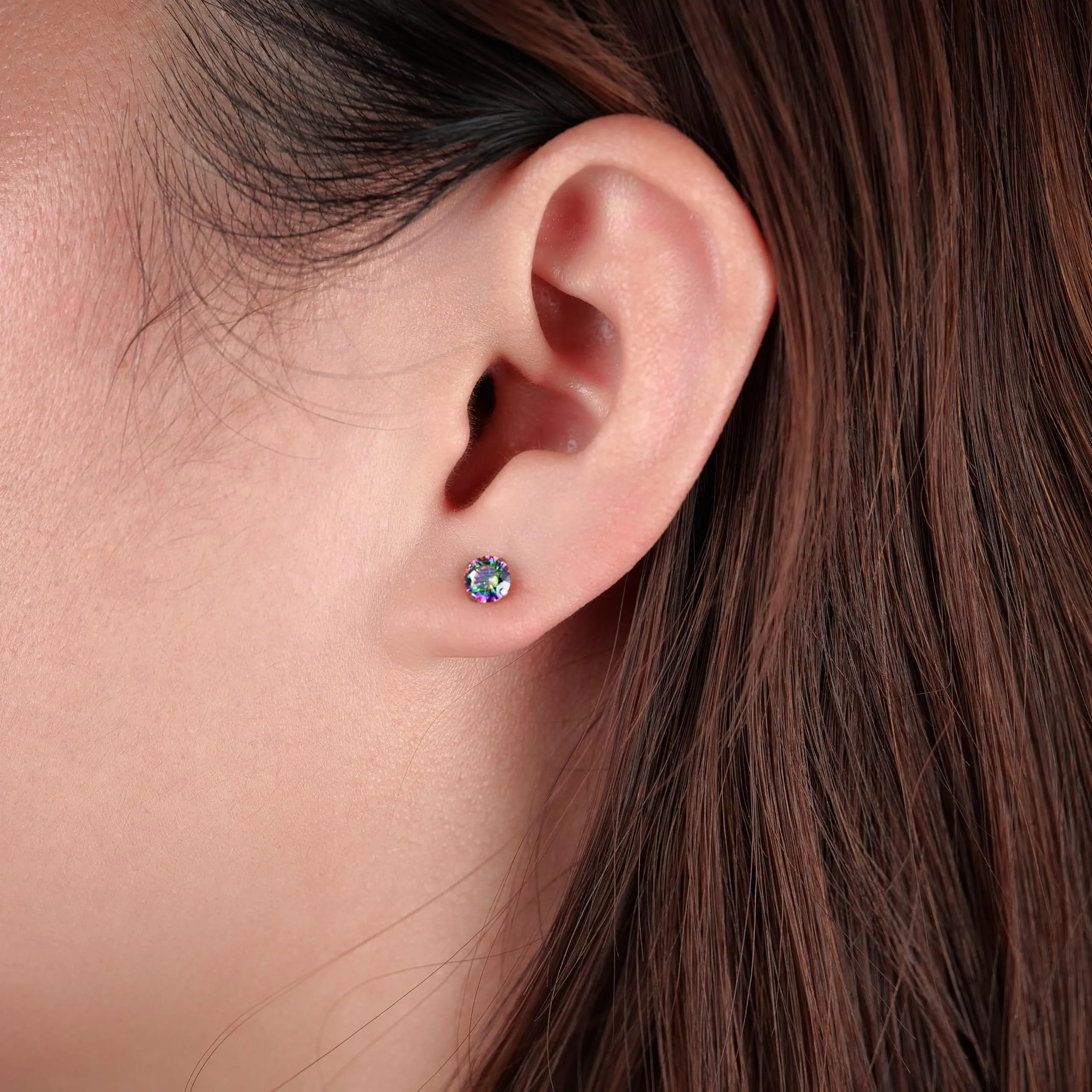 Limerencia Orecchini in Titanio G23 Anallergici, CZ Borchie 20G Flat Back per Cartilagine e Tragus, 5 mm, Quarzo arcobaleno - immagine 7