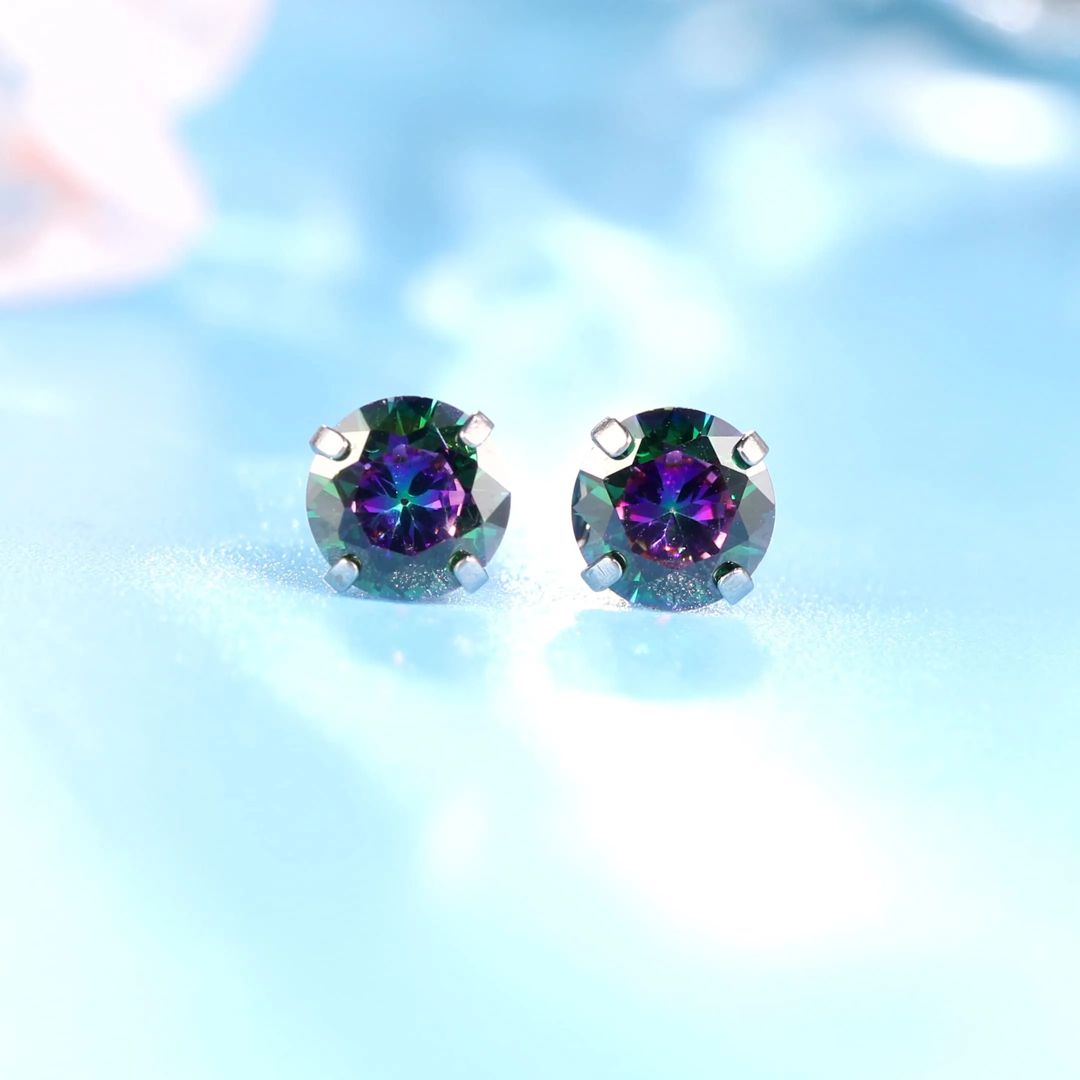 Limerencia Orecchini in Titanio G23 Anallergici, CZ Borchie 20G Flat Back per Cartilagine e Tragus, 5 mm, Quarzo arcobaleno - immagine 8