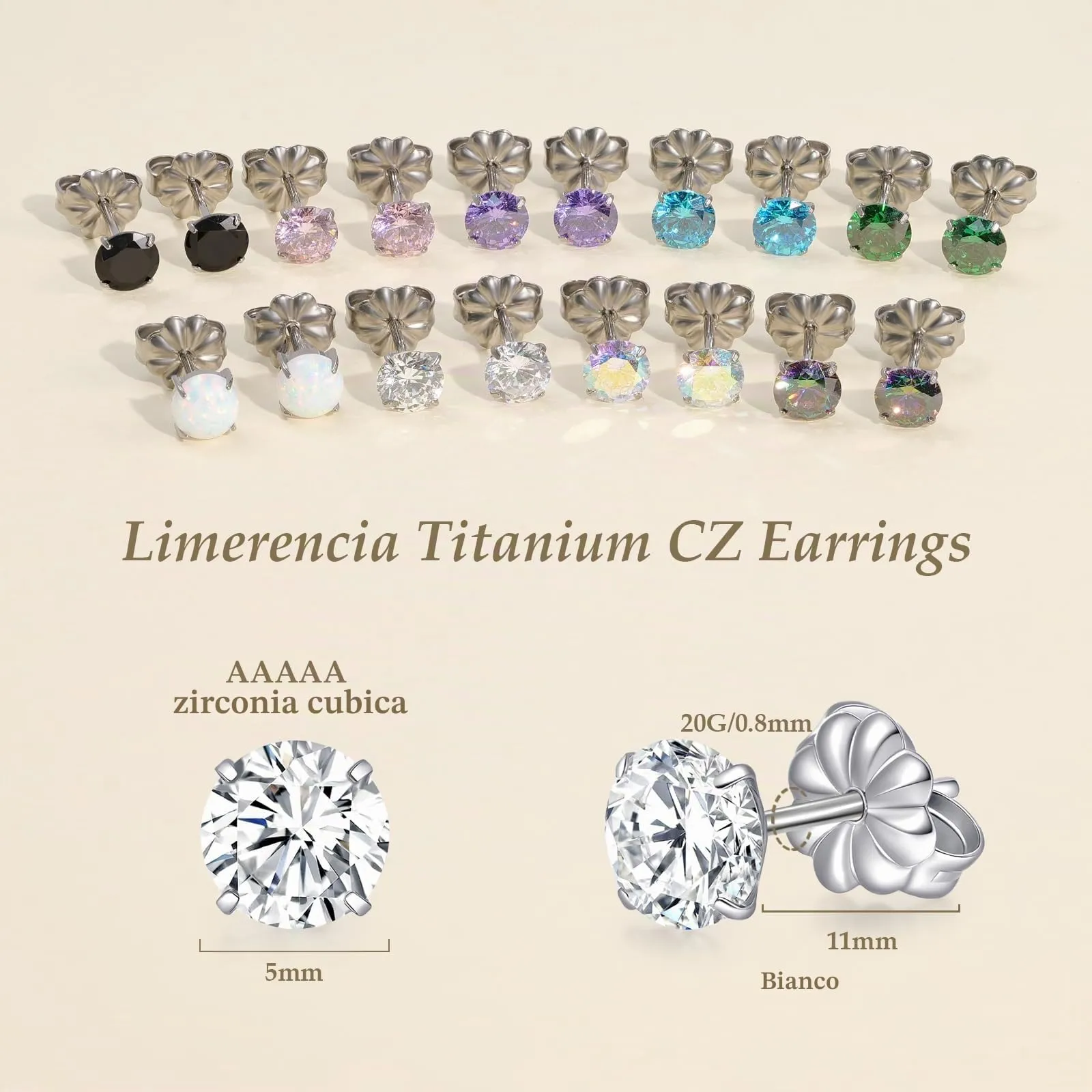 Limerencia Orecchini in Titanio G23 Anallergico con Zirconi 20G Flat Back per Cartilagine e Tragus - immagine 2