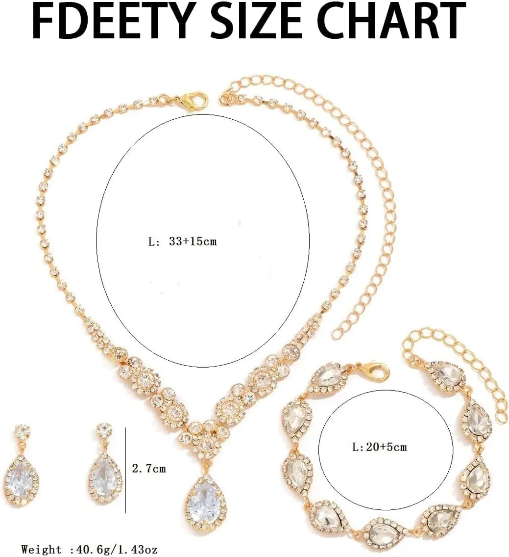 FDEETY Set di Gioielli da Sposa in Zircone con Collana, Orecchini e Braccialetto (Oro) - immagine 6