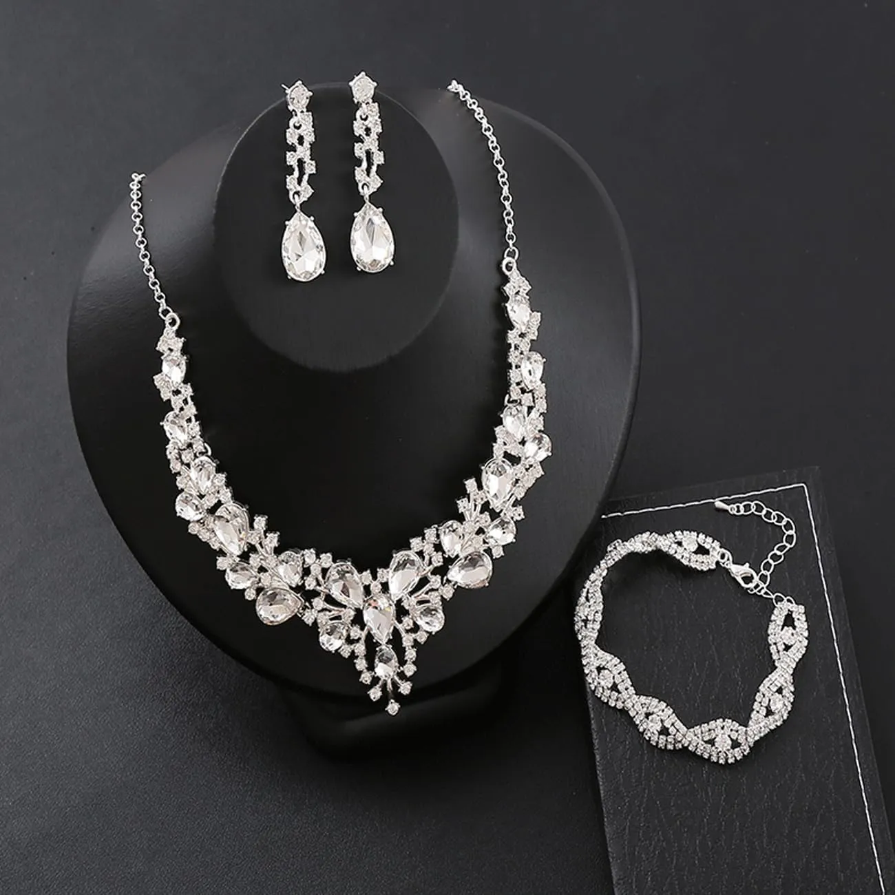 TOEECY Set Gioielli Donna in Cristallo Champagne con Collana, Bracciale e Orecchini - immagine 2