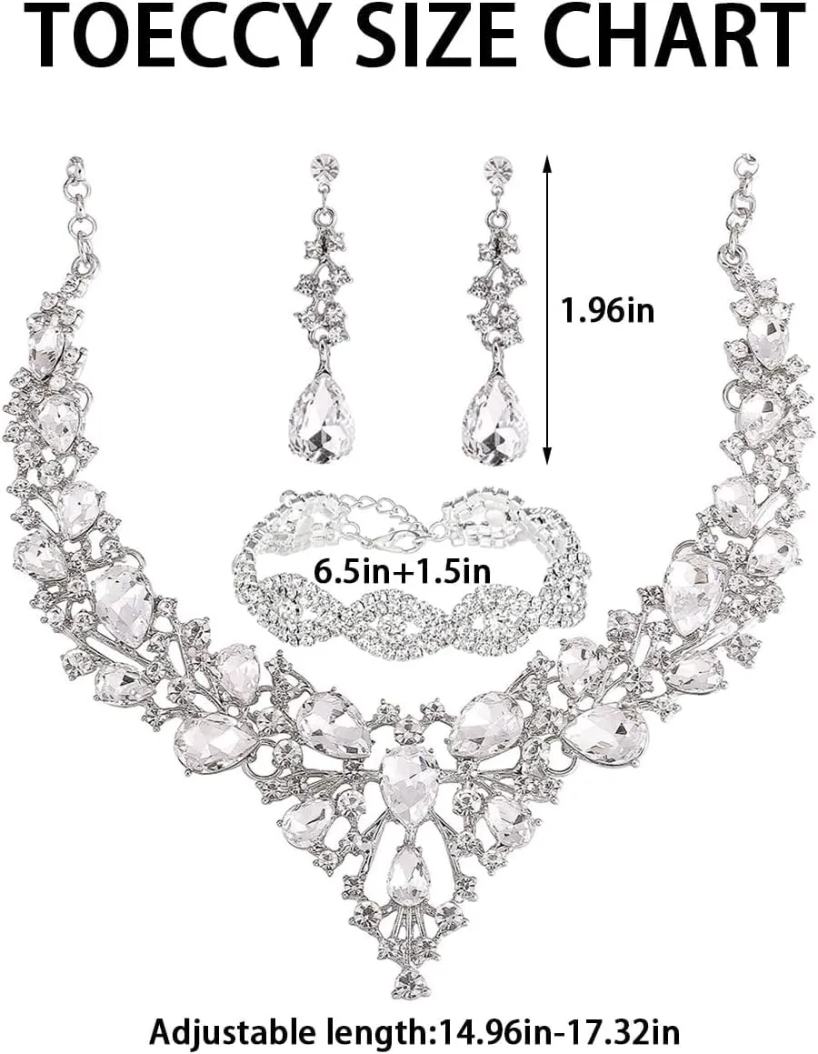 TOEECY Set Gioielli Donna in Cristallo Champagne con Collana, Bracciale e Orecchini - immagine 3