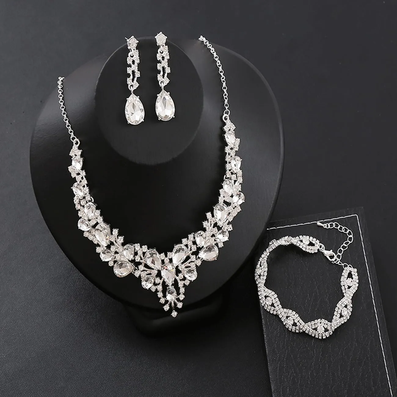 TOEECY Set Gioielli Donna in Cristallo Champagne con Collana, Bracciale e Orecchini - immagine 5