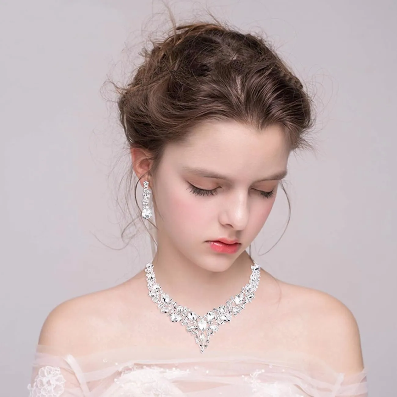 TOEECY Set Gioielli Donna in Cristallo Champagne con Collana, Bracciale e Orecchini - immagine 9