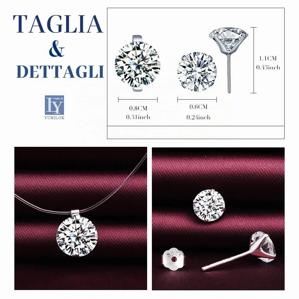 Yumilok Set di Gioielli in Argento Sterling 925 con Zirconia Cubica, Collana e Orecchini Y40042 - immagine 2