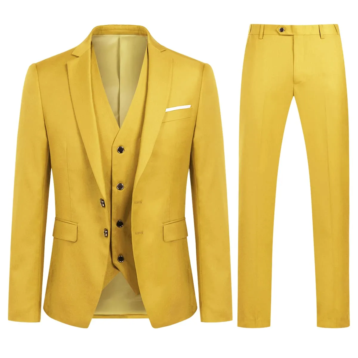 YOUTHUP Abito Uomo 3 Pezzi Slim Fit Blazer Gilet Pantaloni Giallo - immagine 1