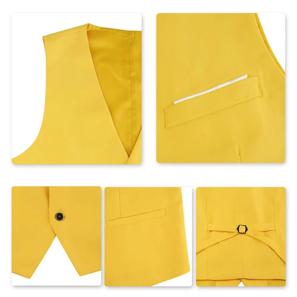 YOUTHUP Abito Uomo 3 Pezzi Slim Fit Blazer Gilet Pantaloni Giallo - immagine 8