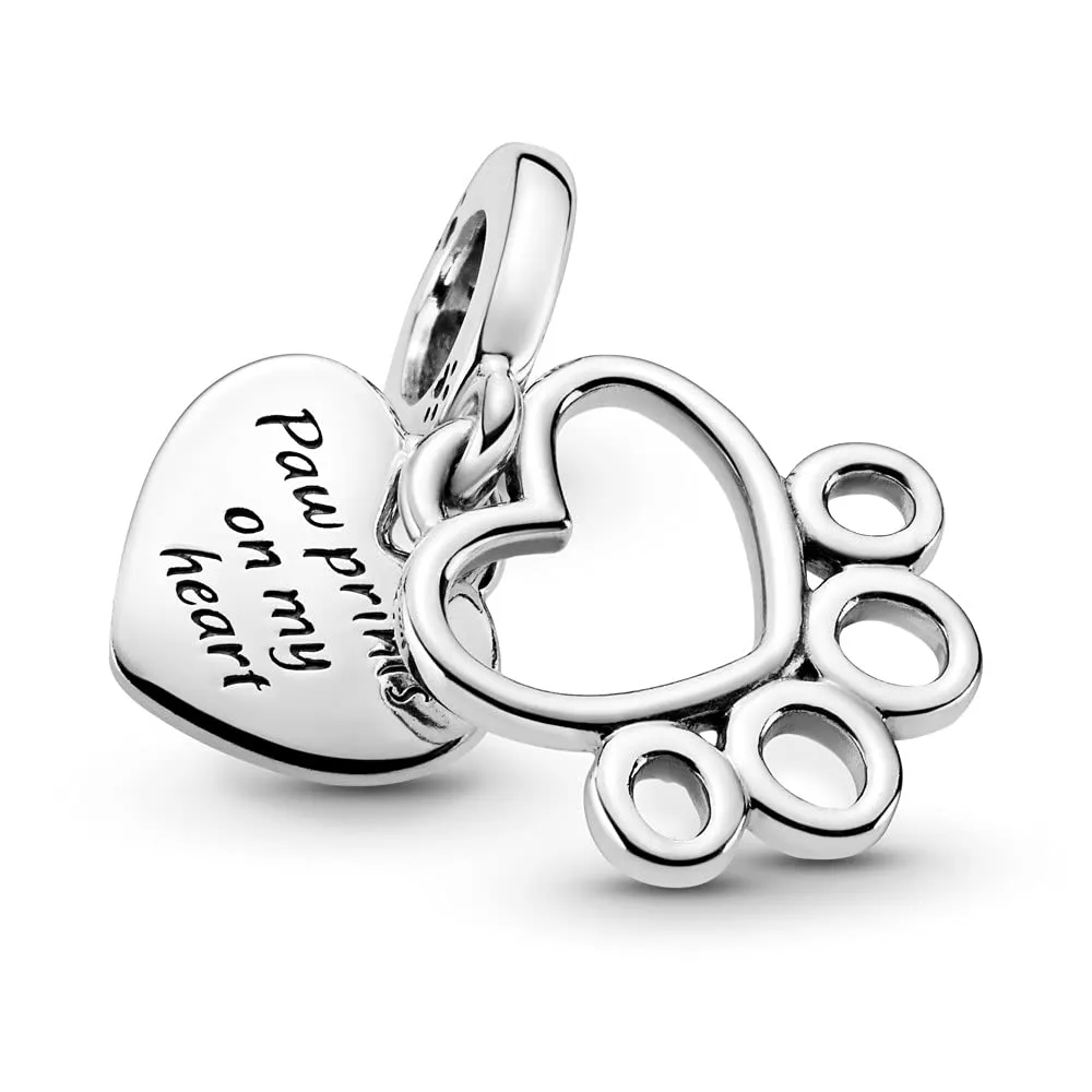Annmors Ciondolo Impronta di Zampa e Cuori in Argento 925 per Bracciale Charm - immagine 2