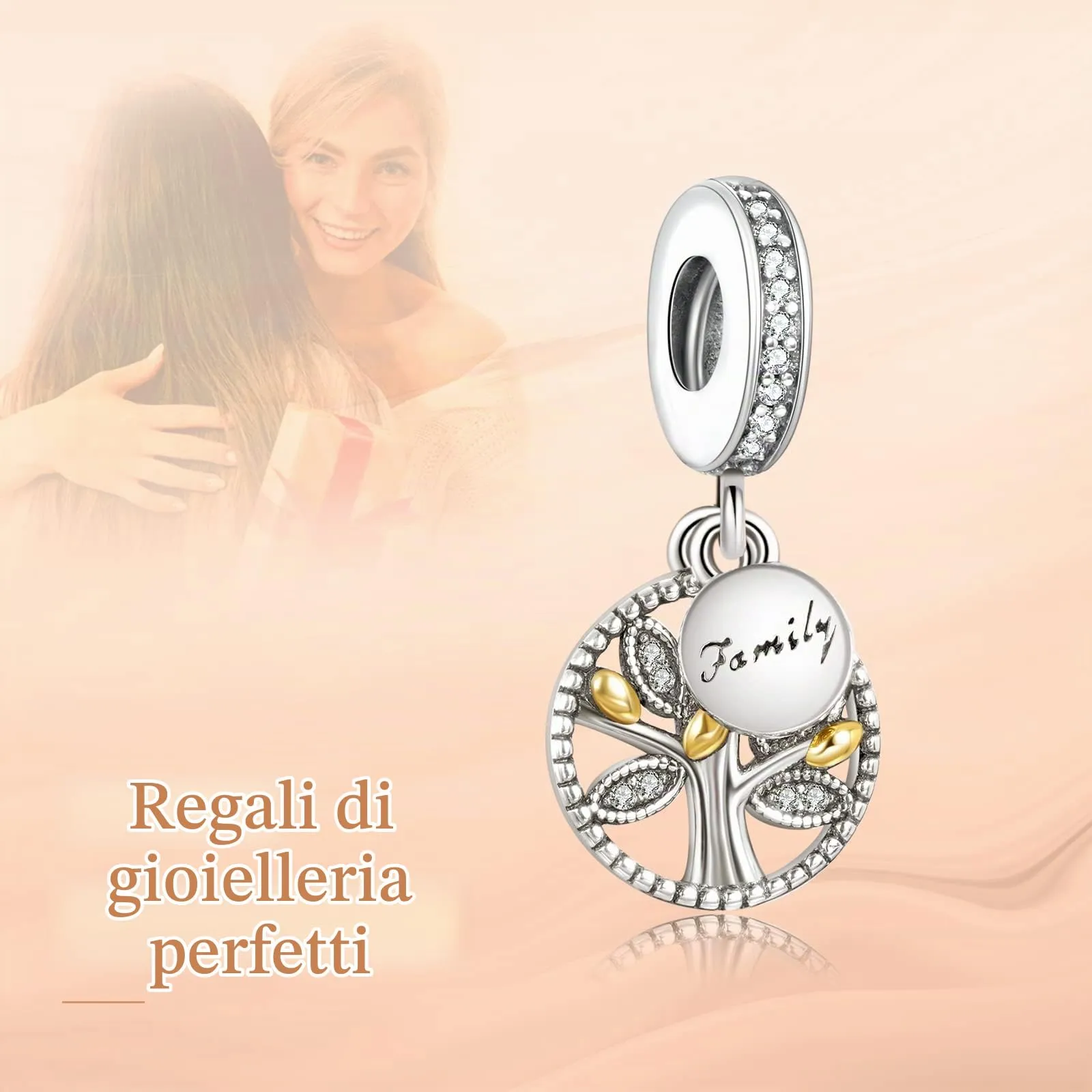 Annmors Family Tree Bead Charm, 925 Sterling Silver, Compatible with European Bracelets and Necklaces - immagine 3