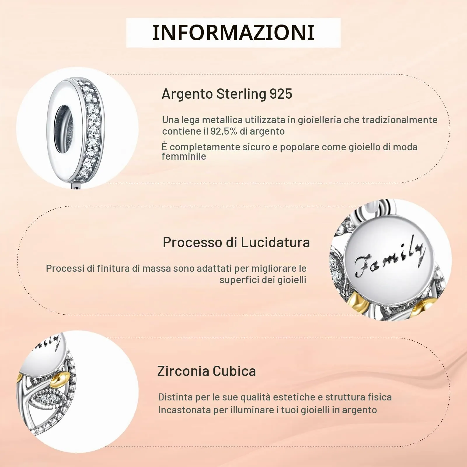 Annmors Family Tree Bead Charm, 925 Sterling Silver, Compatible with European Bracelets and Necklaces - immagine 4