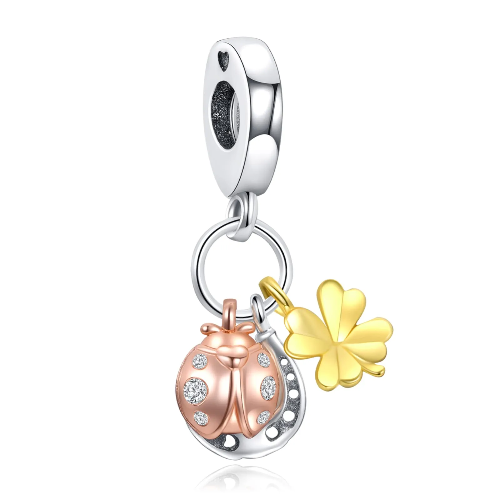 Annmors Ciondolo Ferro di Cavallo, Trifoglio e Coccinella in Argento 925 e Zirconia Cubica per Bracciale Charm - immagine 1
