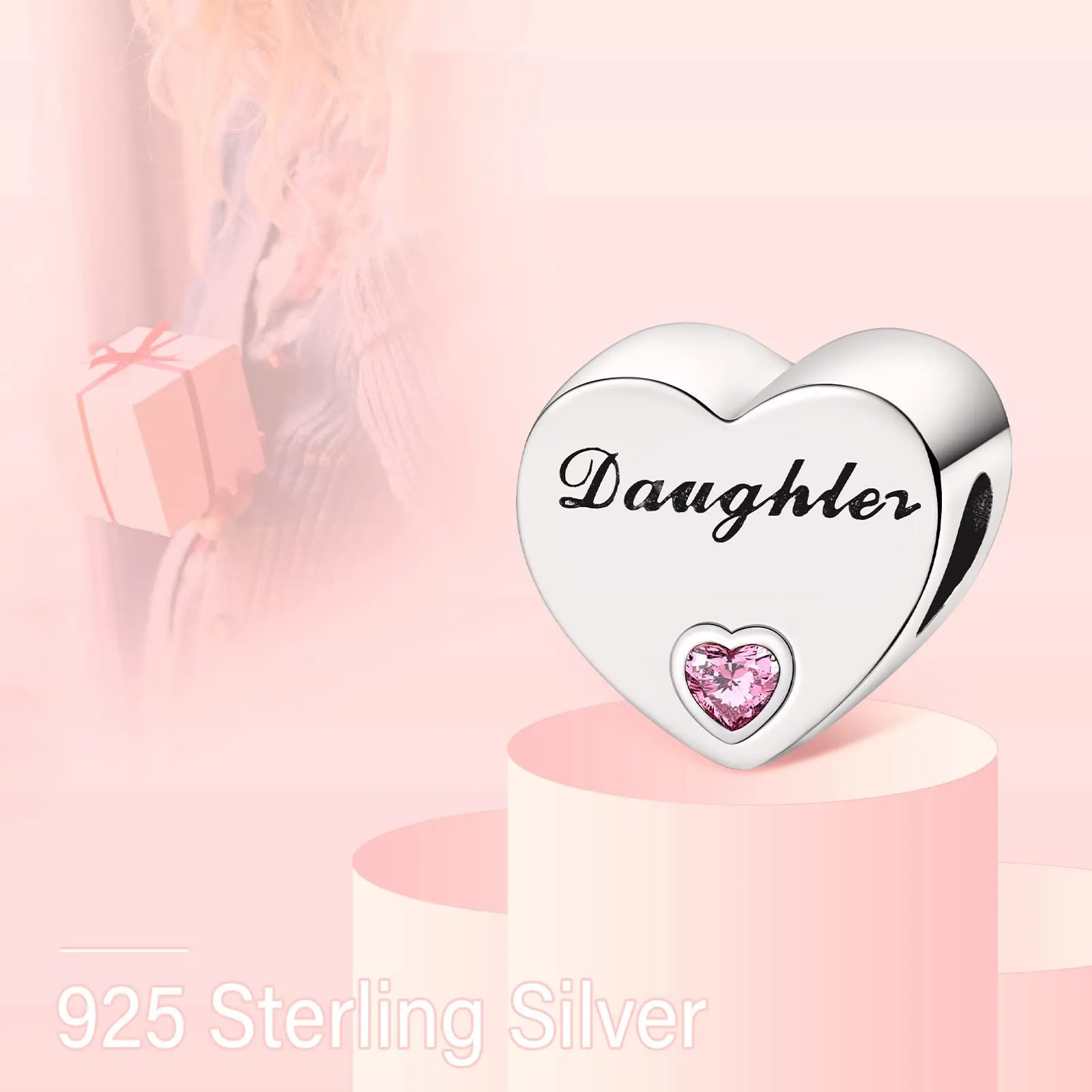 Annmors Ciondolo a Cuore Figlia in Argento 925 con Zirconia Cubica per Bracciale Charm - immagine 2