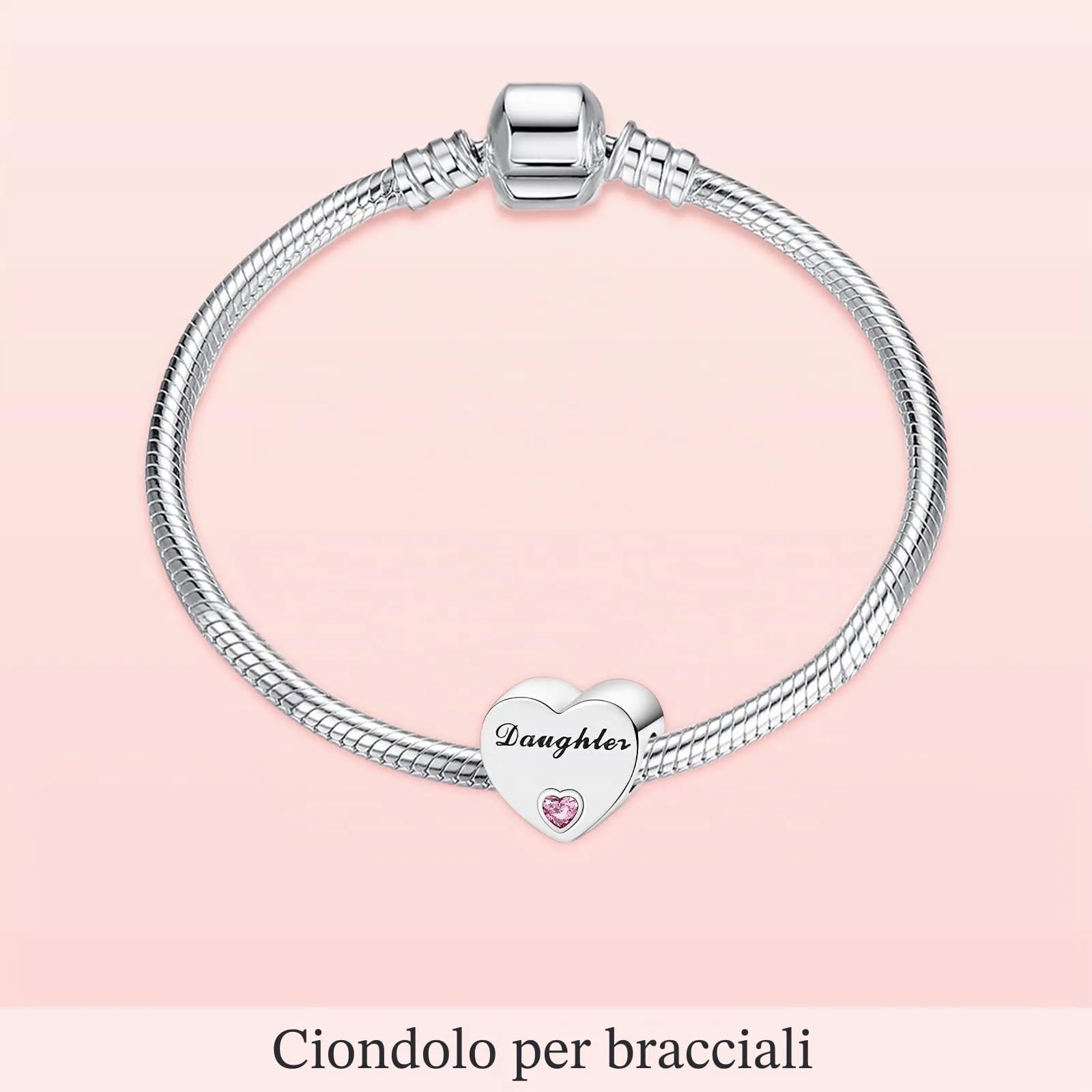 Annmors Ciondolo a Cuore Figlia in Argento 925 con Zirconia Cubica per Bracciale Charm - immagine 3
