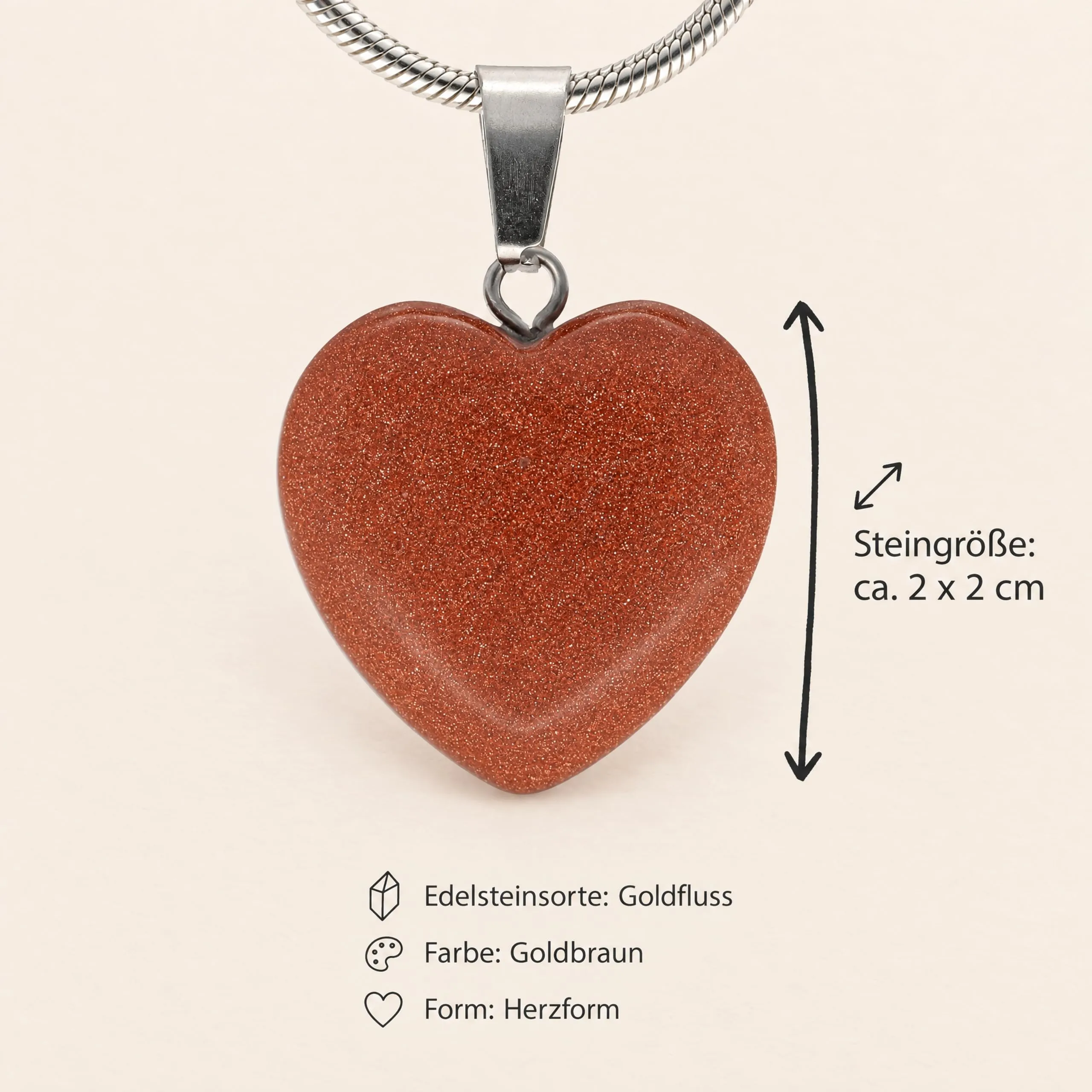 Lebensquelle Plus Ciondolo a cuore in Goldstone, 2x2 cm - immagine 3