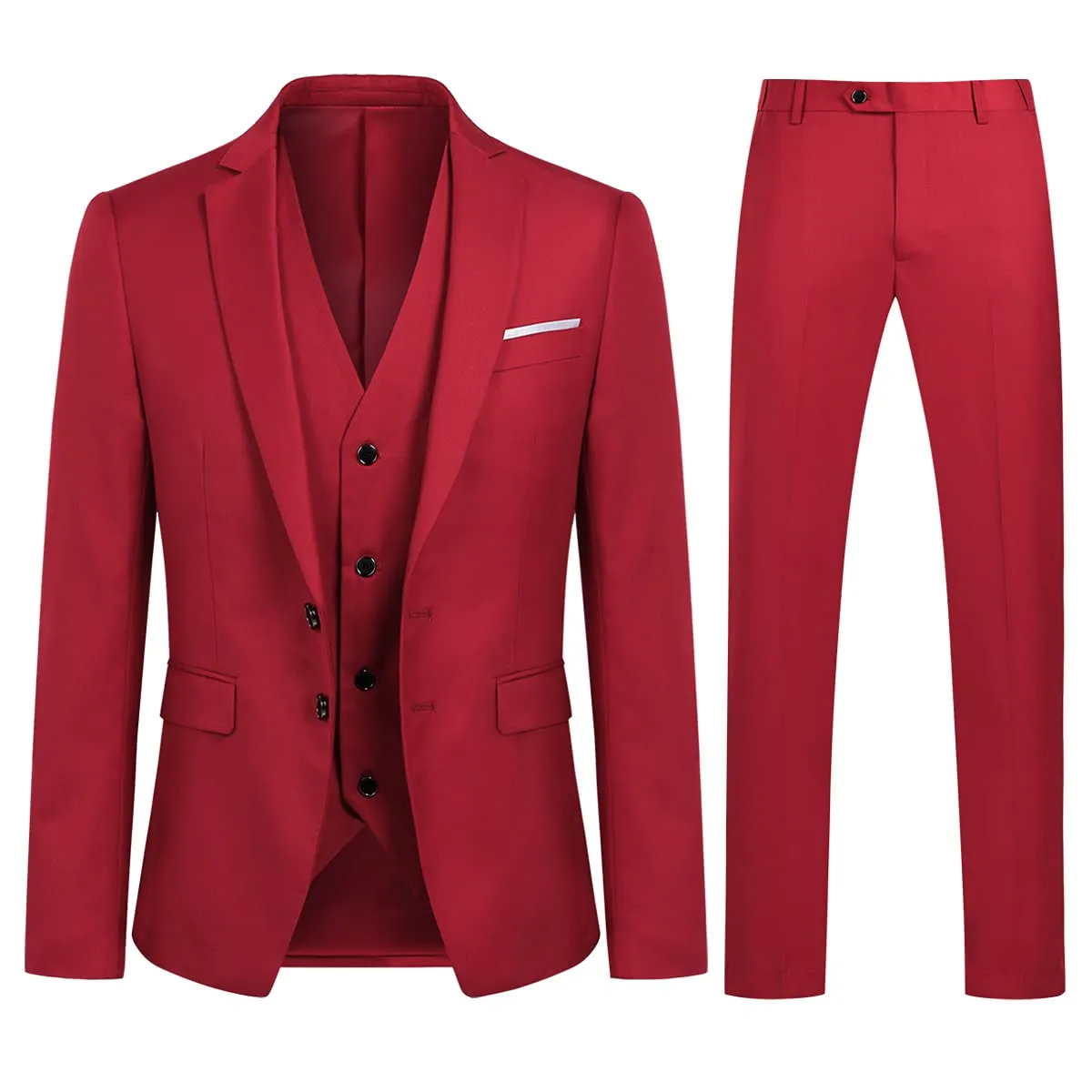 YOUTHUP Abito Uomo 3 Pezzi Slim Fit Blazer Gilet Pantaloni Rosso - immagine 1