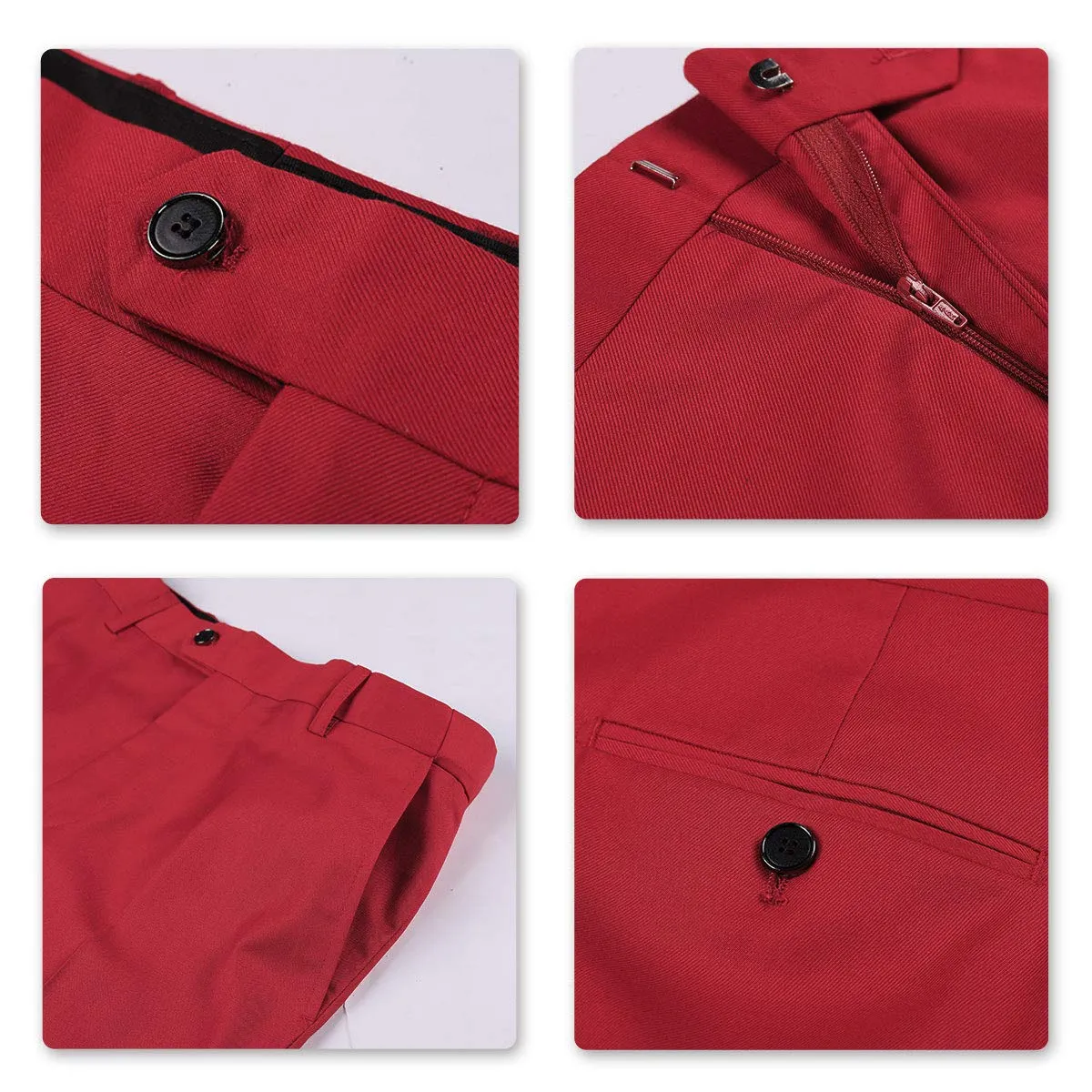 YOUTHUP Abito Uomo 3 Pezzi Slim Fit Blazer Gilet Pantaloni Rosso - immagine 8