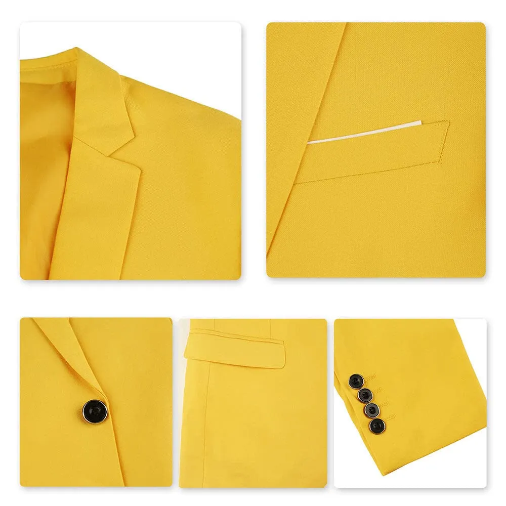 YOUTHUP Abito Uomo 3 Pezzi Slim Fit Blazer Gilet Pantaloni Giallo - immagine 7
