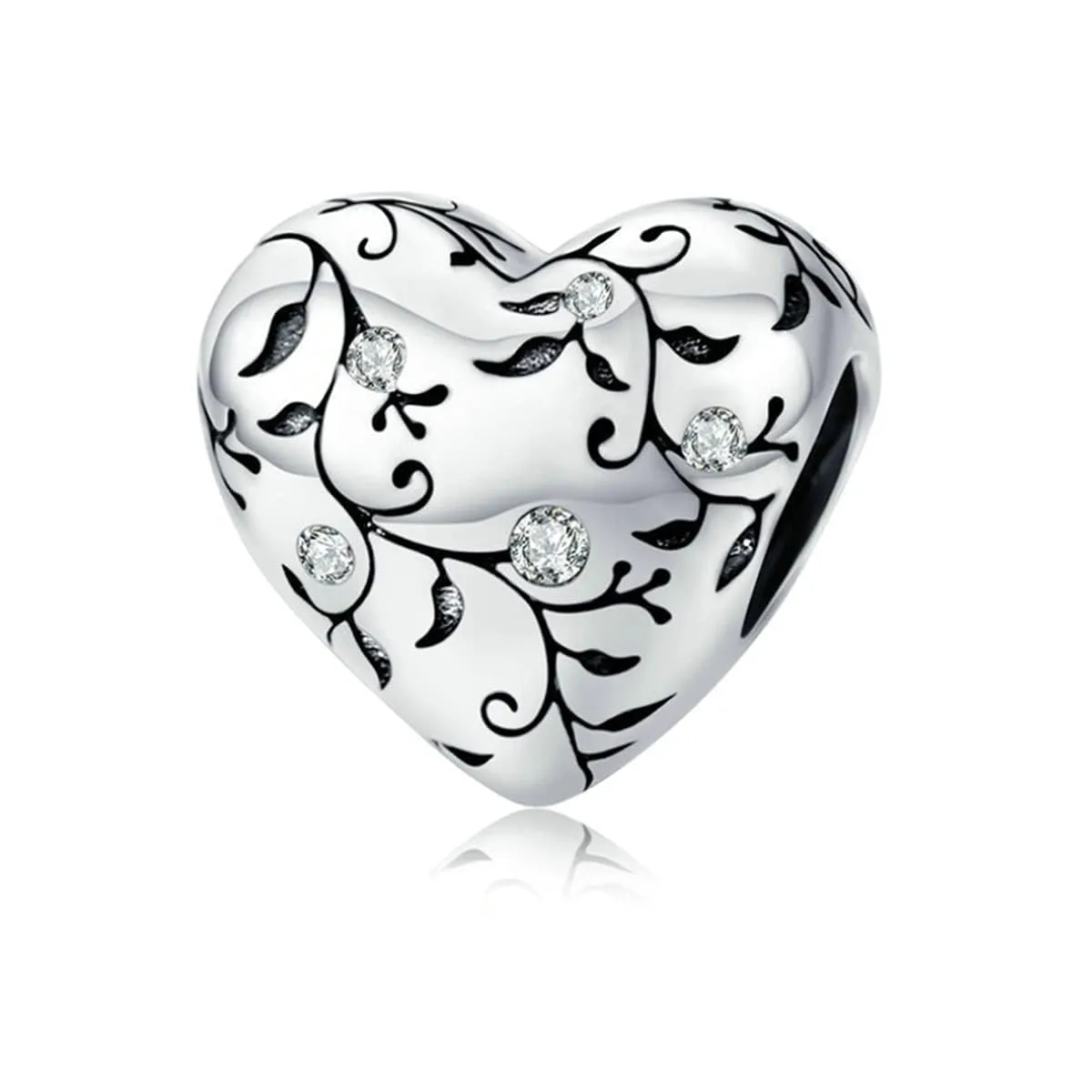 Annmors Heart Flower Bead Charm in 925 Sterling Silver and Cubic Zirconia - immagine 1