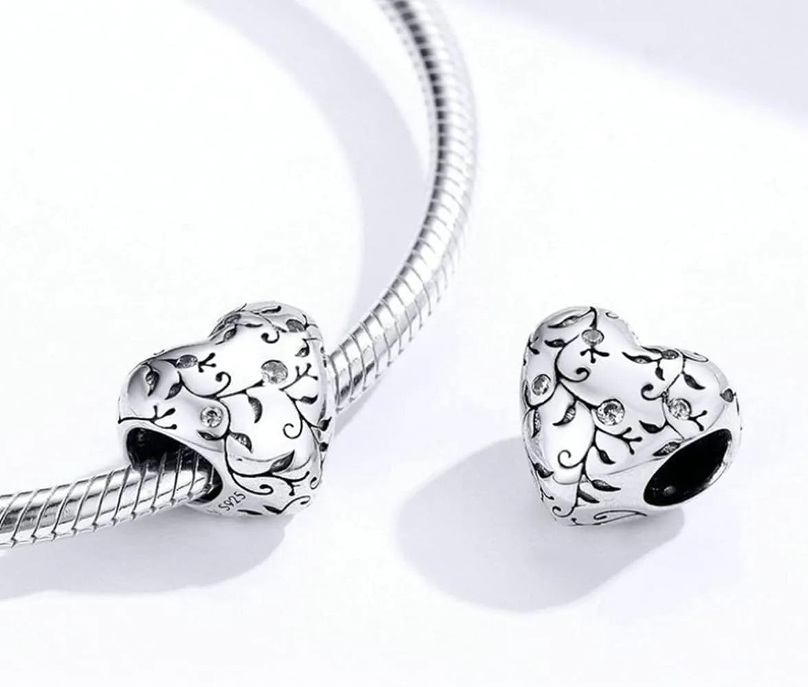Annmors Heart Flower Bead Charm in 925 Sterling Silver and Cubic Zirconia - immagine 2