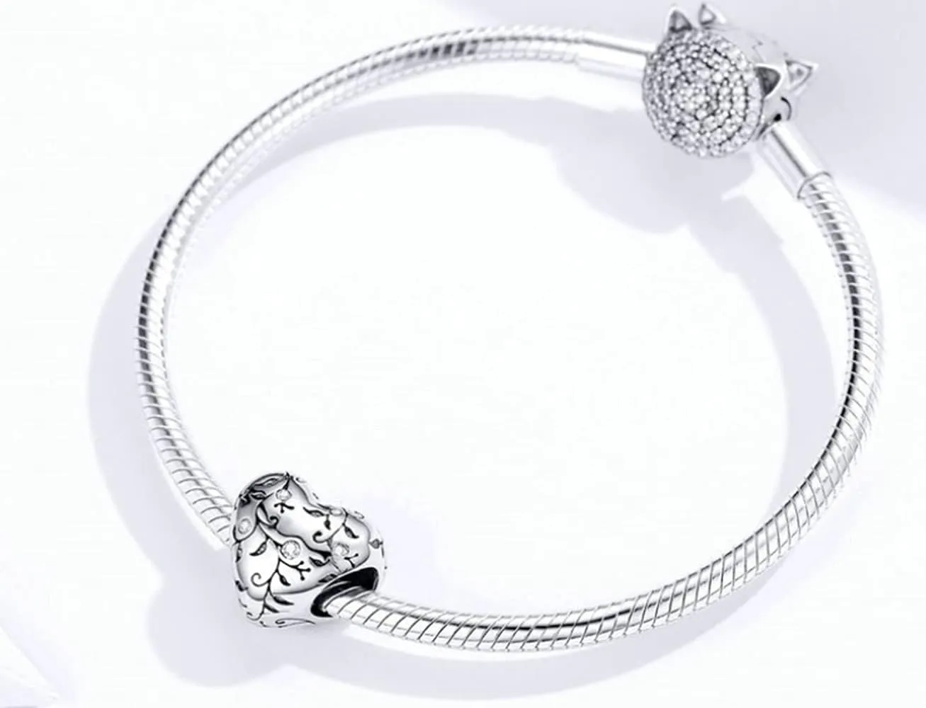 Annmors Heart Flower Bead Charm in 925 Sterling Silver and Cubic Zirconia - immagine 3