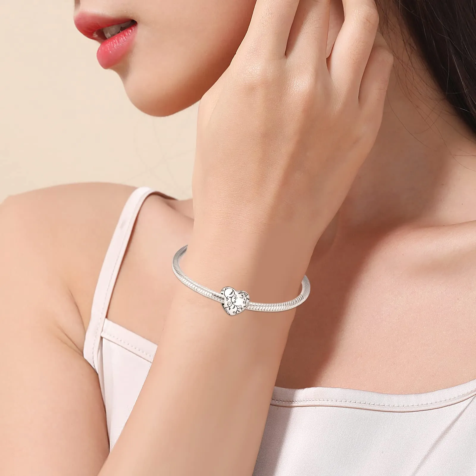Annmors Heart Flower Bead Charm in 925 Sterling Silver and Cubic Zirconia - immagine 8