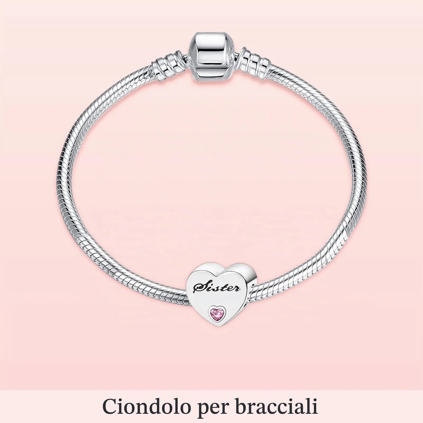 Annmors Ciondolo a Cuore Sorella in Argento 925 con Zirconia Cubica per Bracciale Charm - immagine 3