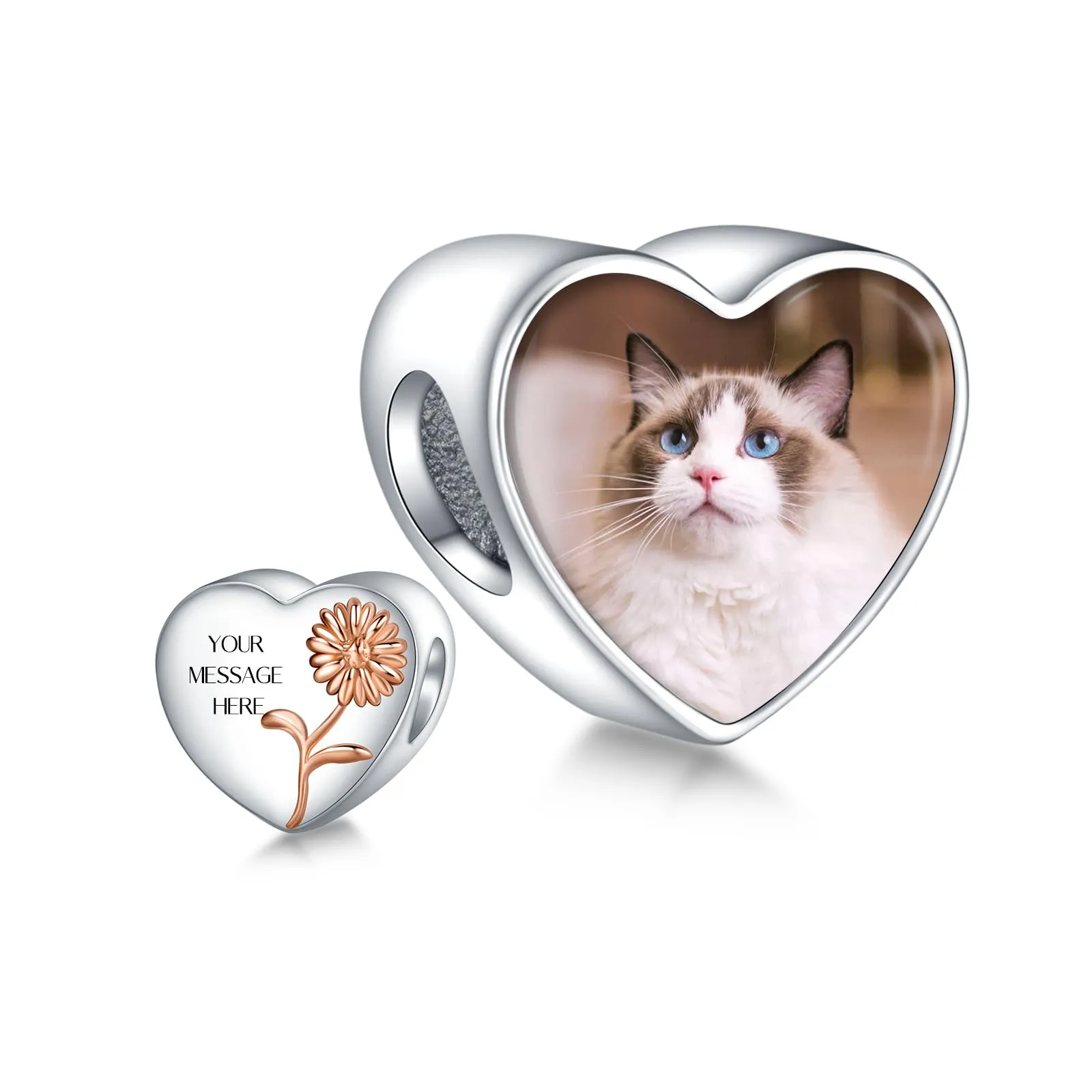 Annmors Ciondoli Bead Argento 925 a Forma di Cuore Personalizzati April Daisy per Bracciali e Collane - immagine 1