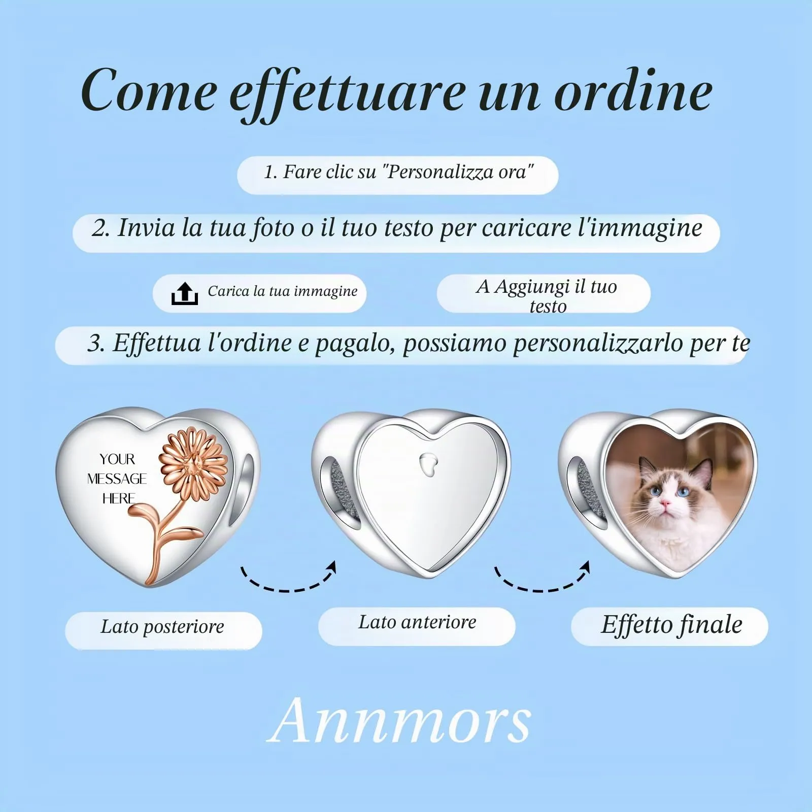 Annmors Ciondoli Bead Argento 925 a Forma di Cuore Personalizzati April Daisy per Bracciali e Collane - immagine 3
