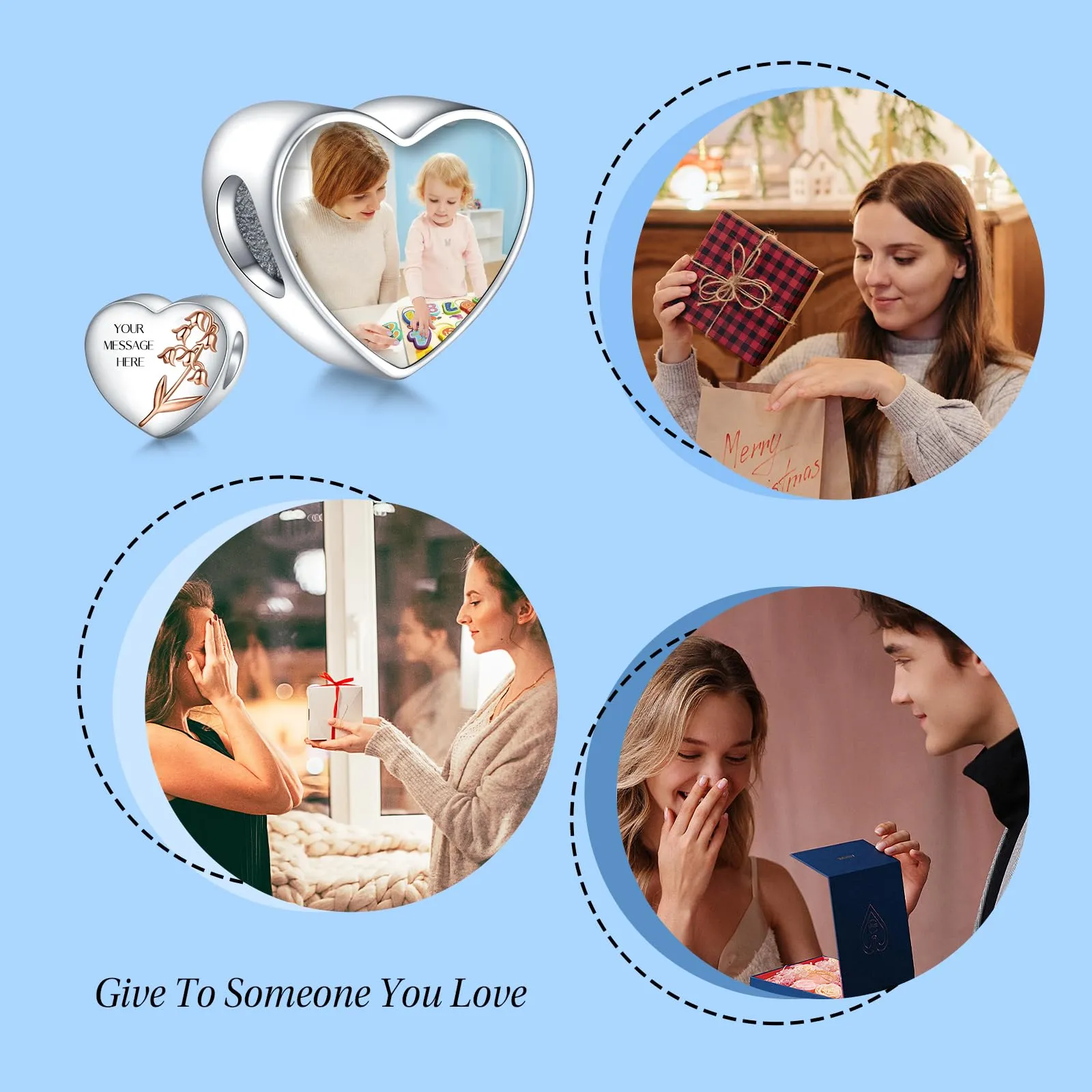 Annmors Ciondoli Bead Argento 925 a Forma di Cuore Personalizzabili con Foto May Lily of the Valley - immagine 6