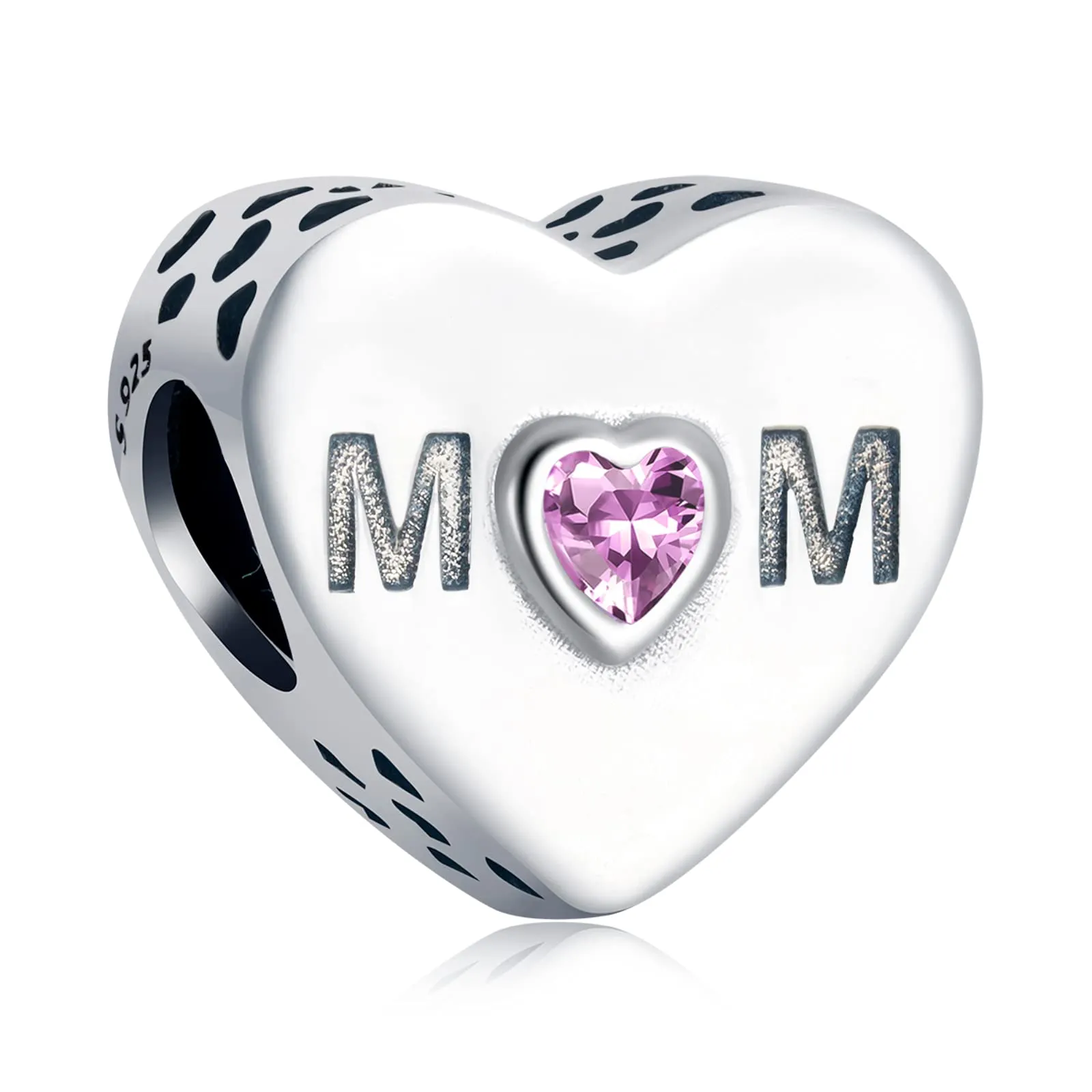 Annmors Ciondolo a Cuore Rosa Mamma in Argento 925 e Zirconia Cubica per Bracciale Charm - immagine 1