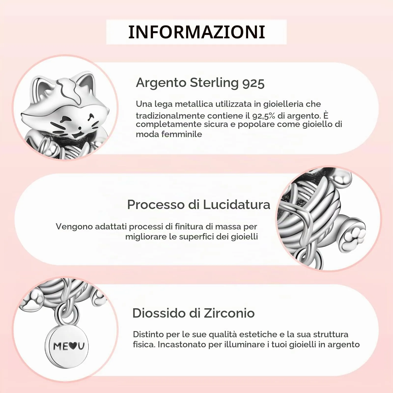 Annmors Ciondolo Gattino e Gomitolo in Argento 925 per Bracciale e Collana - immagine 4