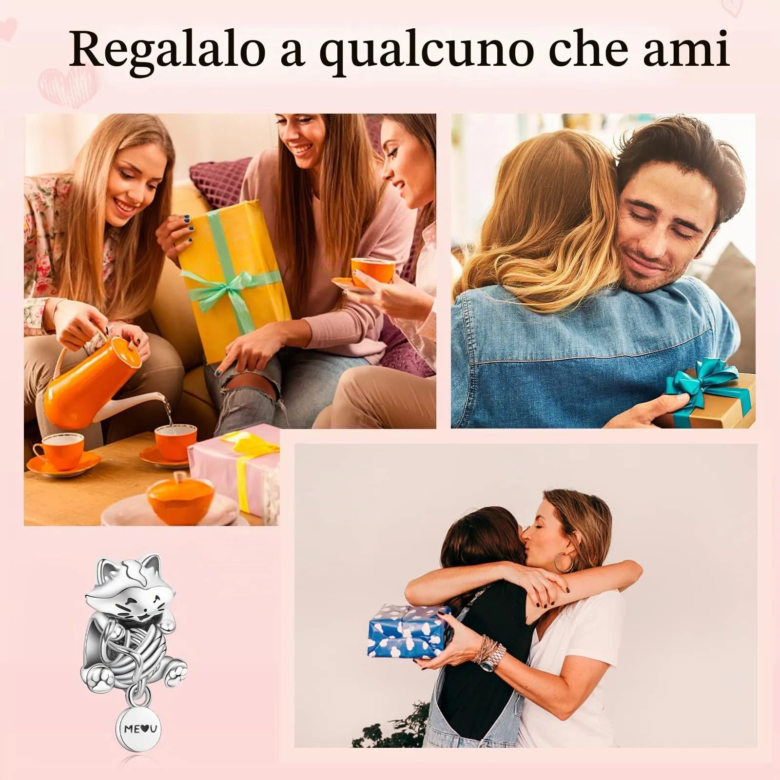 Annmors Ciondolo Gattino e Gomitolo in Argento 925 per Bracciale e Collana - immagine 5