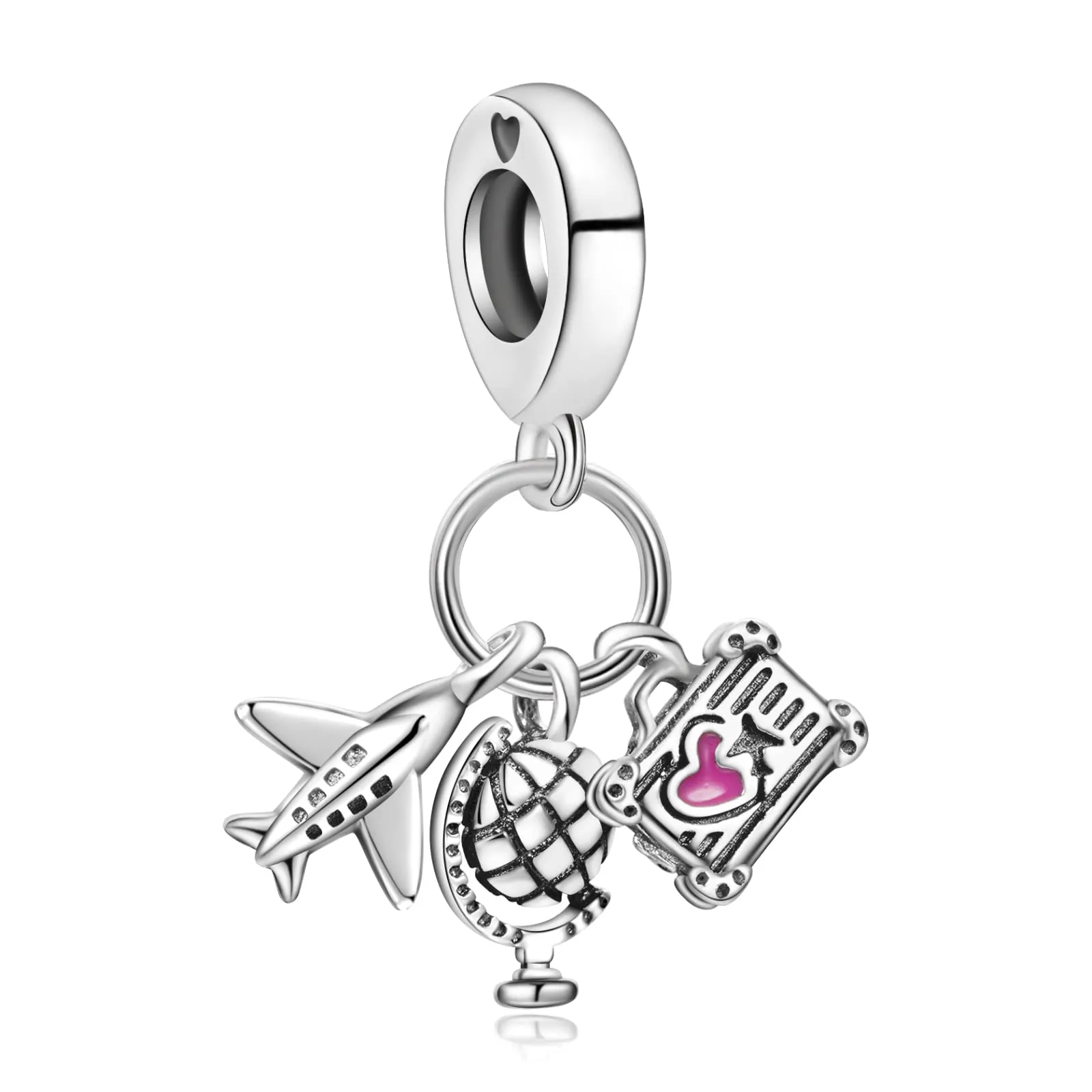 Annmors Ciondolo Aereo, Globo e Valigia in Argento 925 con Zirconia Cubica per Bracciale Charm - immagine 1