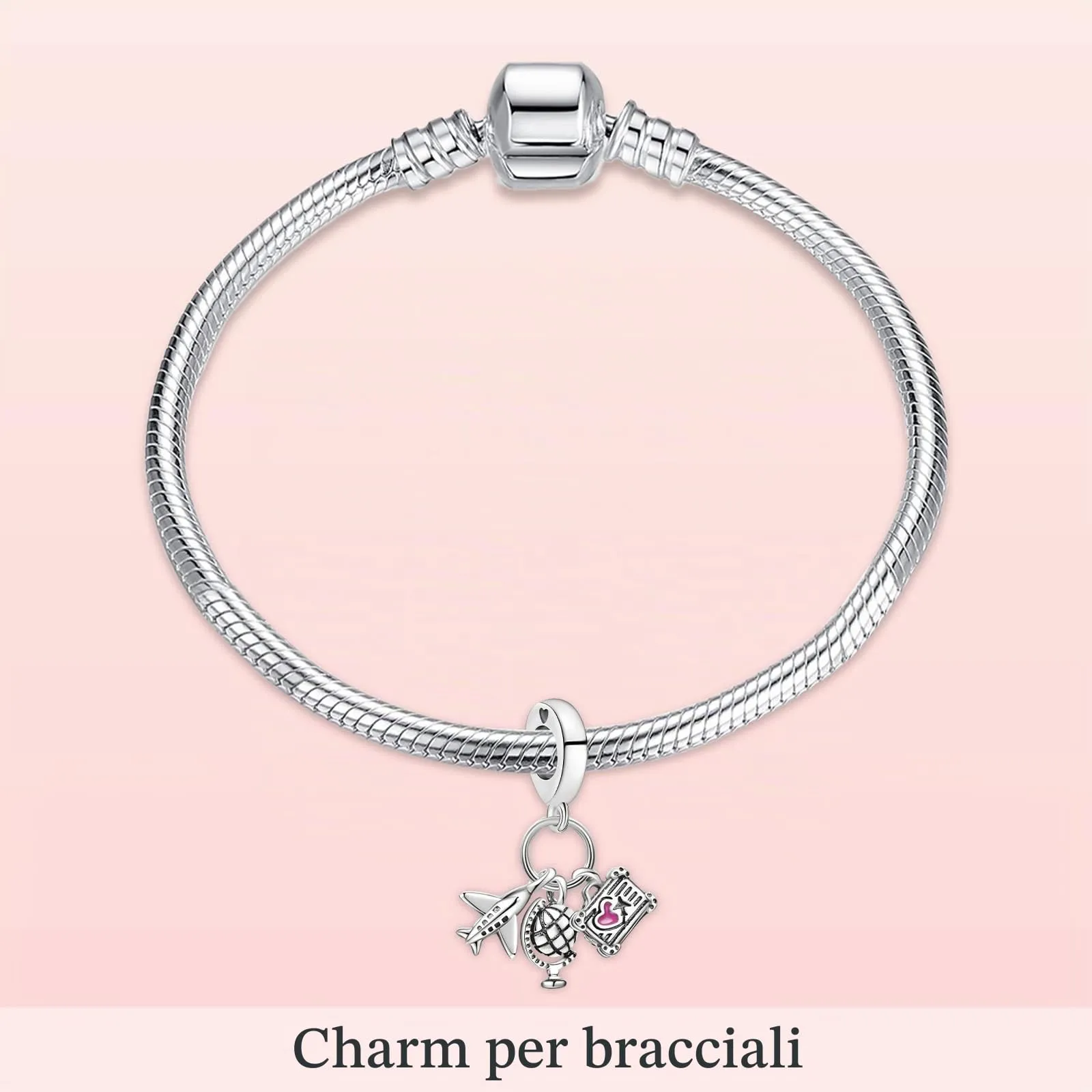 Annmors Ciondolo Aereo, Globo e Valigia in Argento 925 con Zirconia Cubica per Bracciale Charm - immagine 4
