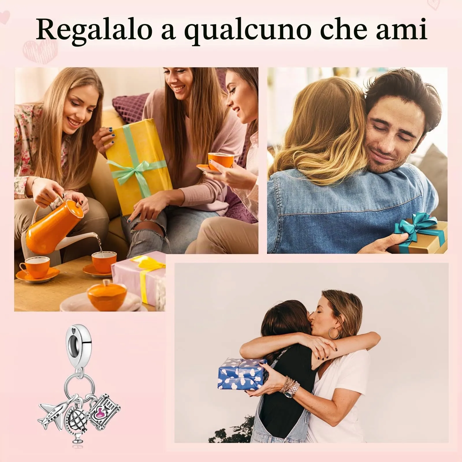 Annmors Ciondolo Aereo, Globo e Valigia in Argento 925 con Zirconia Cubica per Bracciale Charm - immagine 6