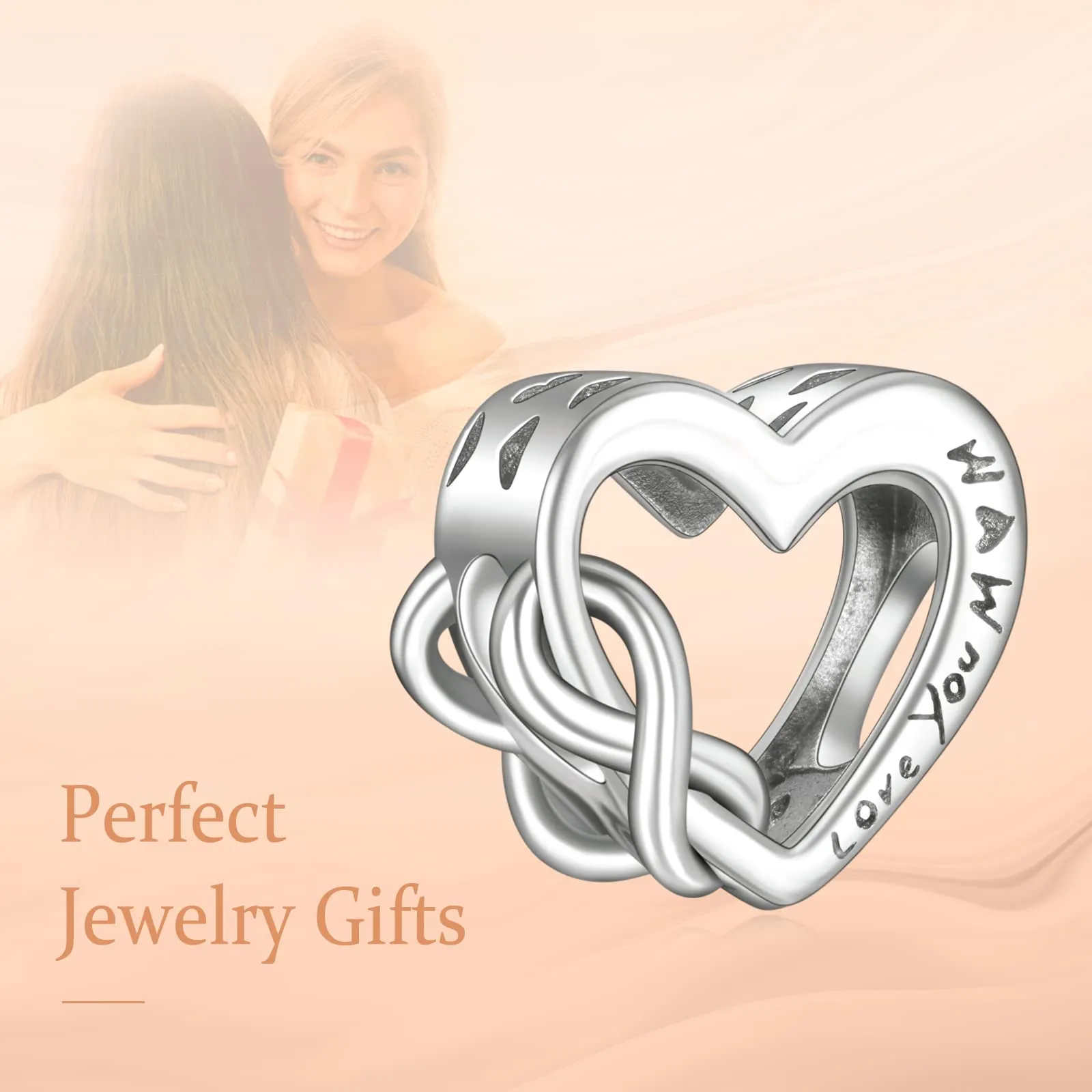 Annmors Love Mom Bead Charms, 925 Sterling Silver Cubic Zirconia Pendant for European Bracelets and Necklaces - immagine 3