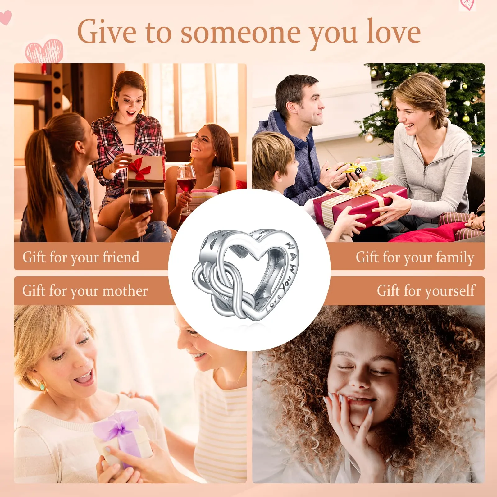Annmors Love Mom Bead Charms, 925 Sterling Silver Cubic Zirconia Pendant for European Bracelets and Necklaces - immagine 6